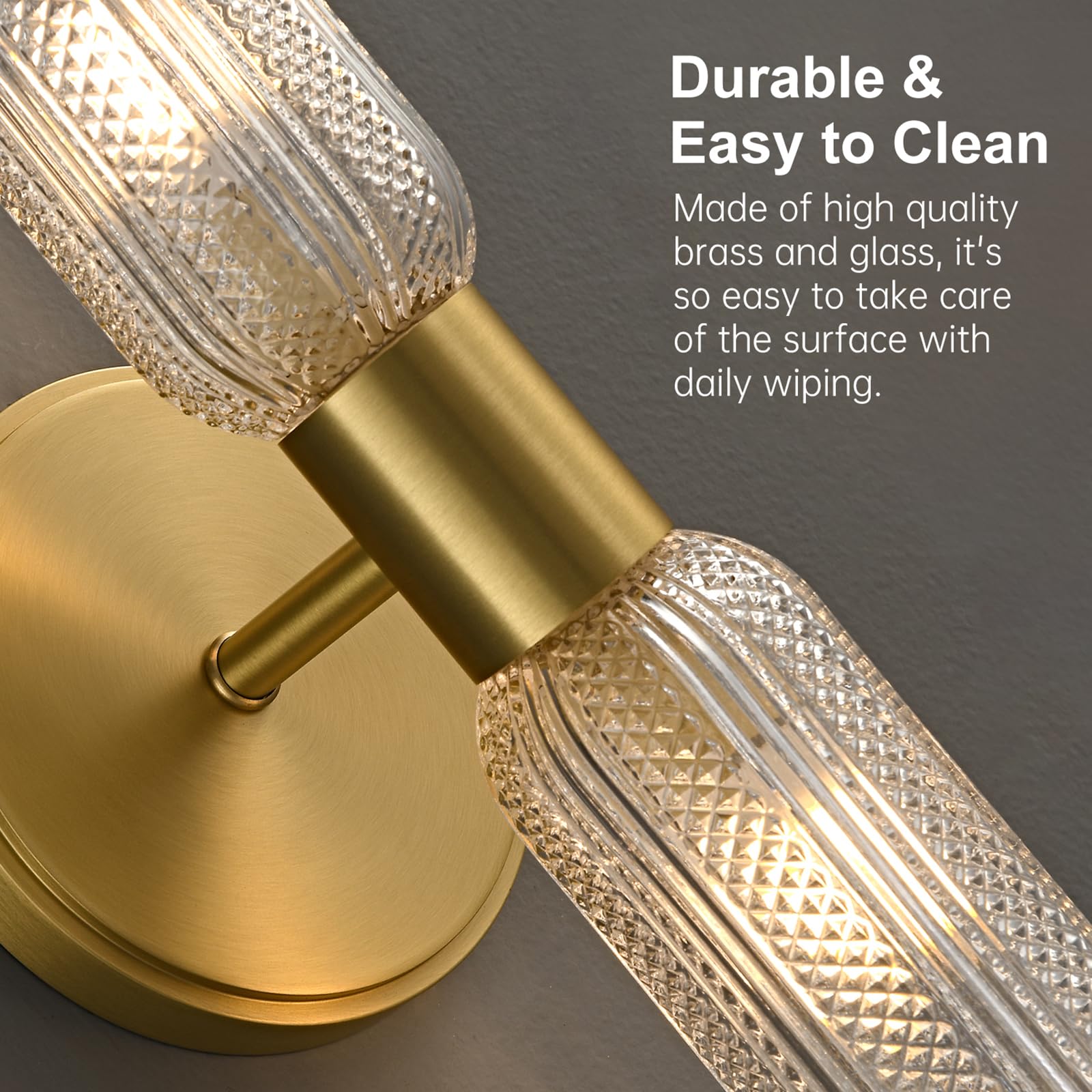 Brushed Brass Wall Sconces with Knurled Glass Shades