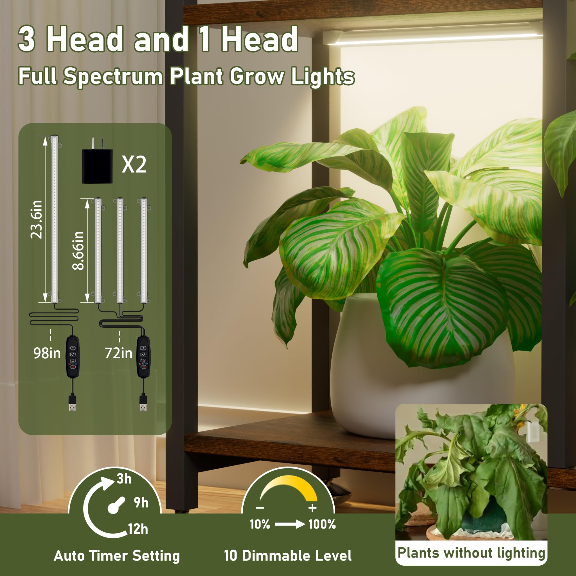 8-Tier Plant Stand with Grow Light - 71 Inches Tall