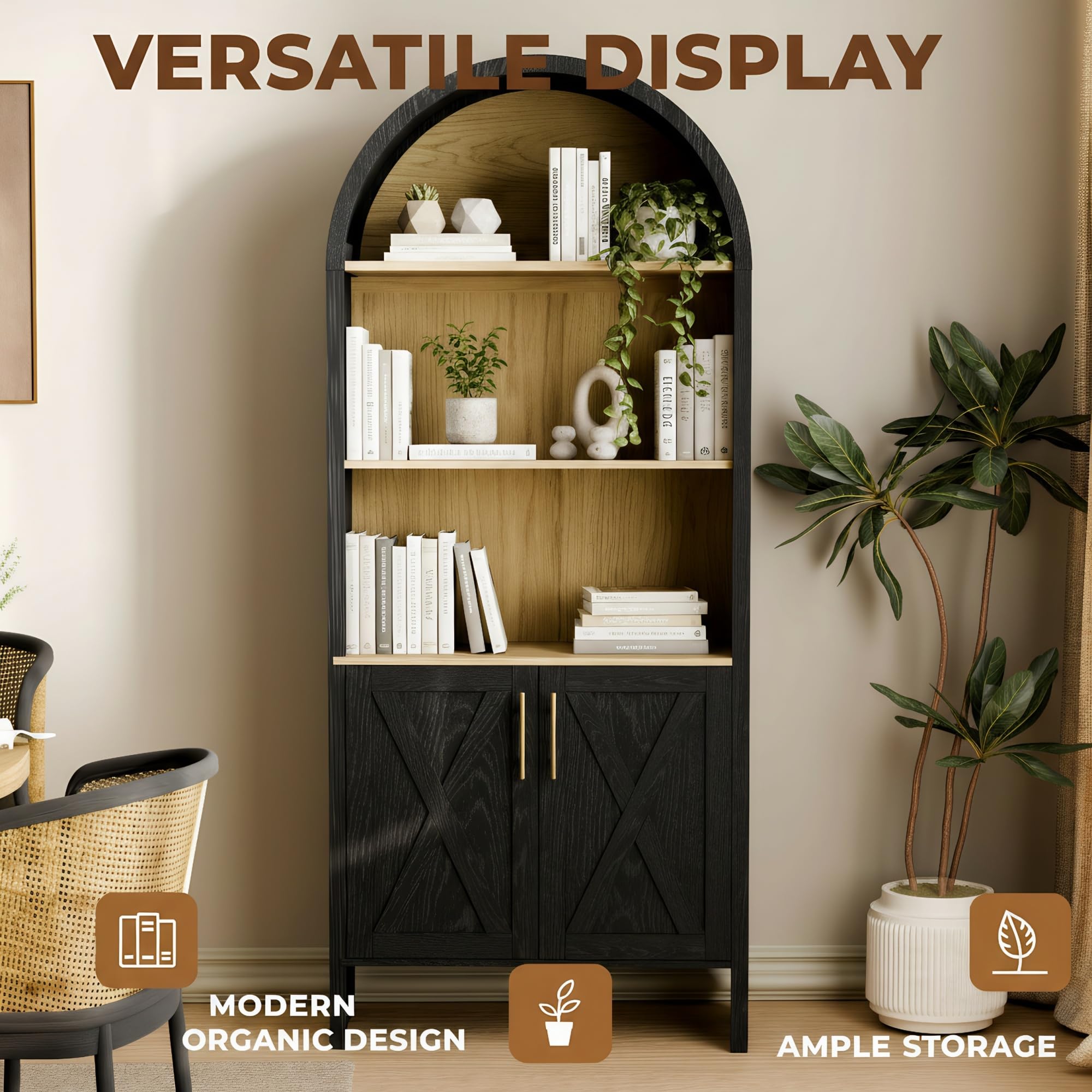 60" Arched Bookshelf Cabinet with Storage