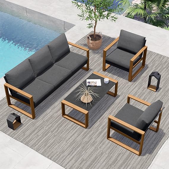 4-Piece Aluminum Outdoor Sectional Sofa Set with Cushions