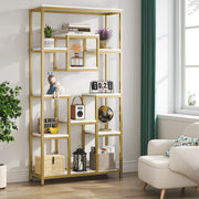 71" Tall Geometric Bookshelf with Storage Shelves