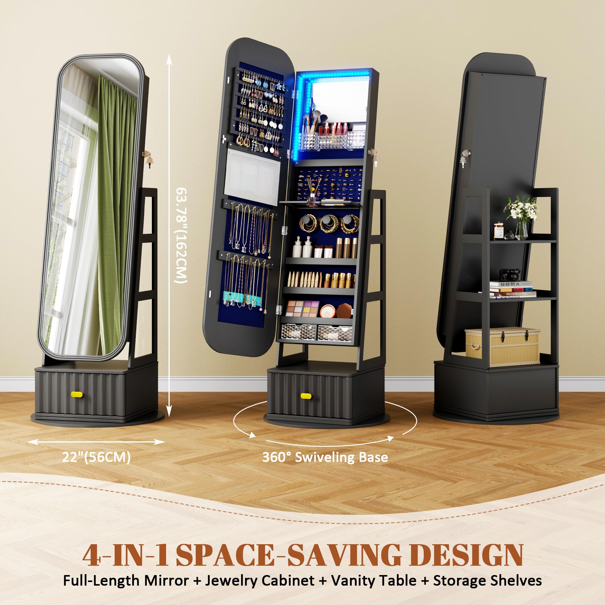 61" Full Length Mirror Jewelry Cabinet with Storage