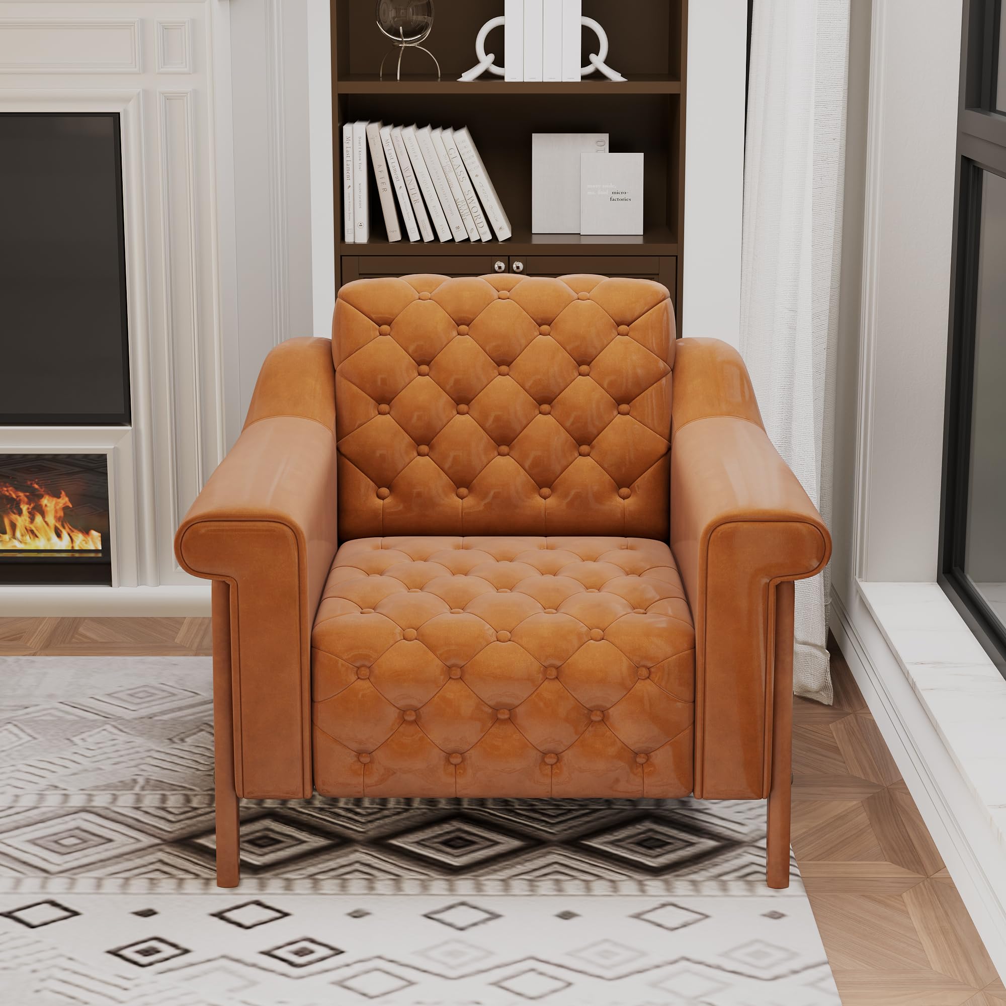 Brown PU Leather Accent Chair with Ergonomic Support