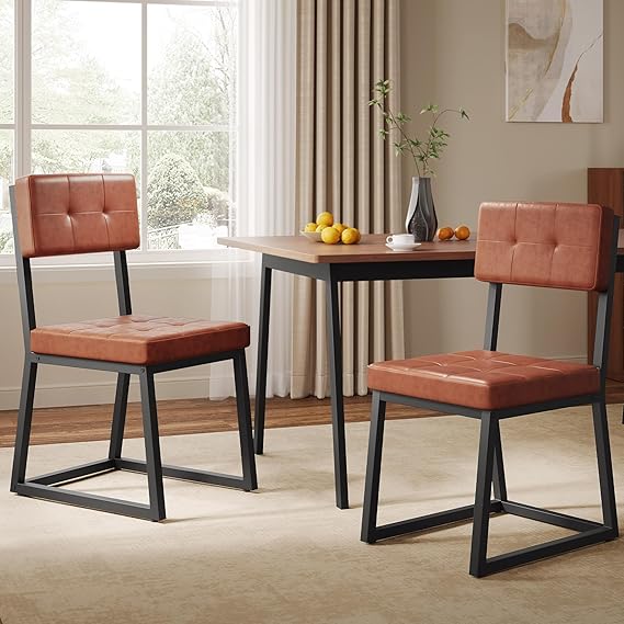 Dining Chairs Set of 4 with Faux Leather Cushion and Metal Legs