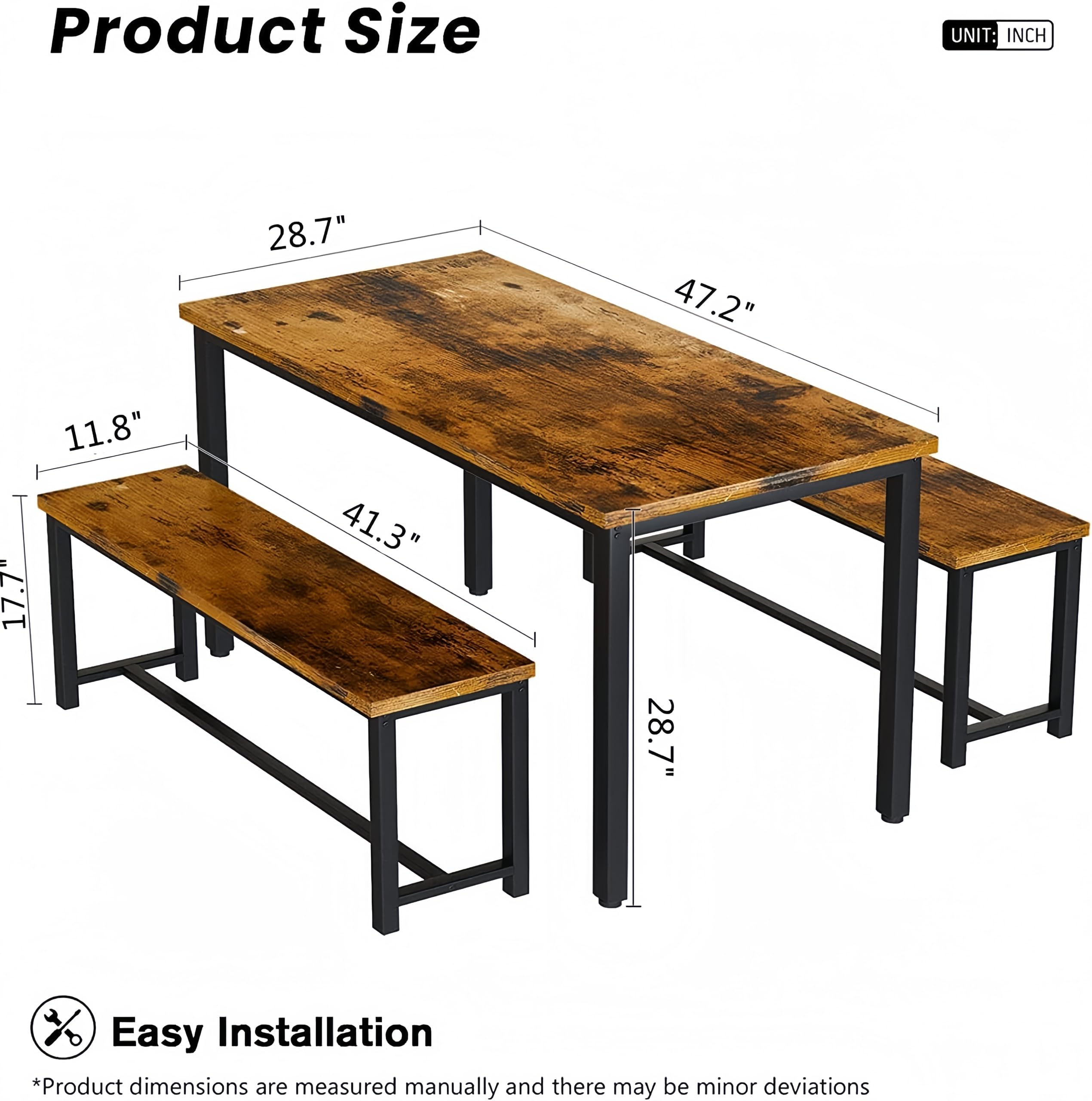 3-Piece Dining Table Set with Benches