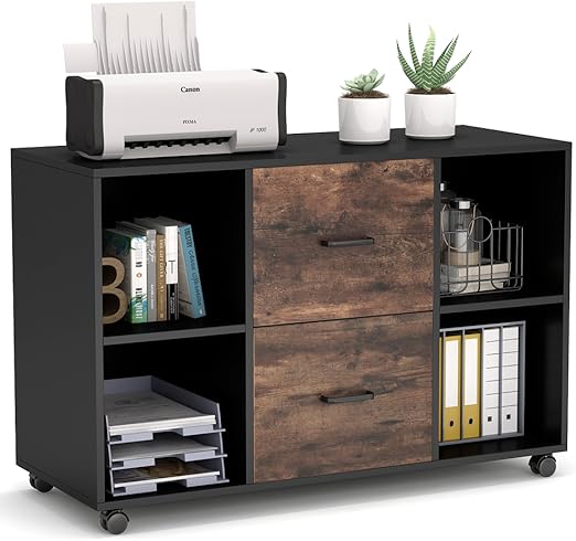 2 Drawer Mobile File Cabinet with Storage Shelves