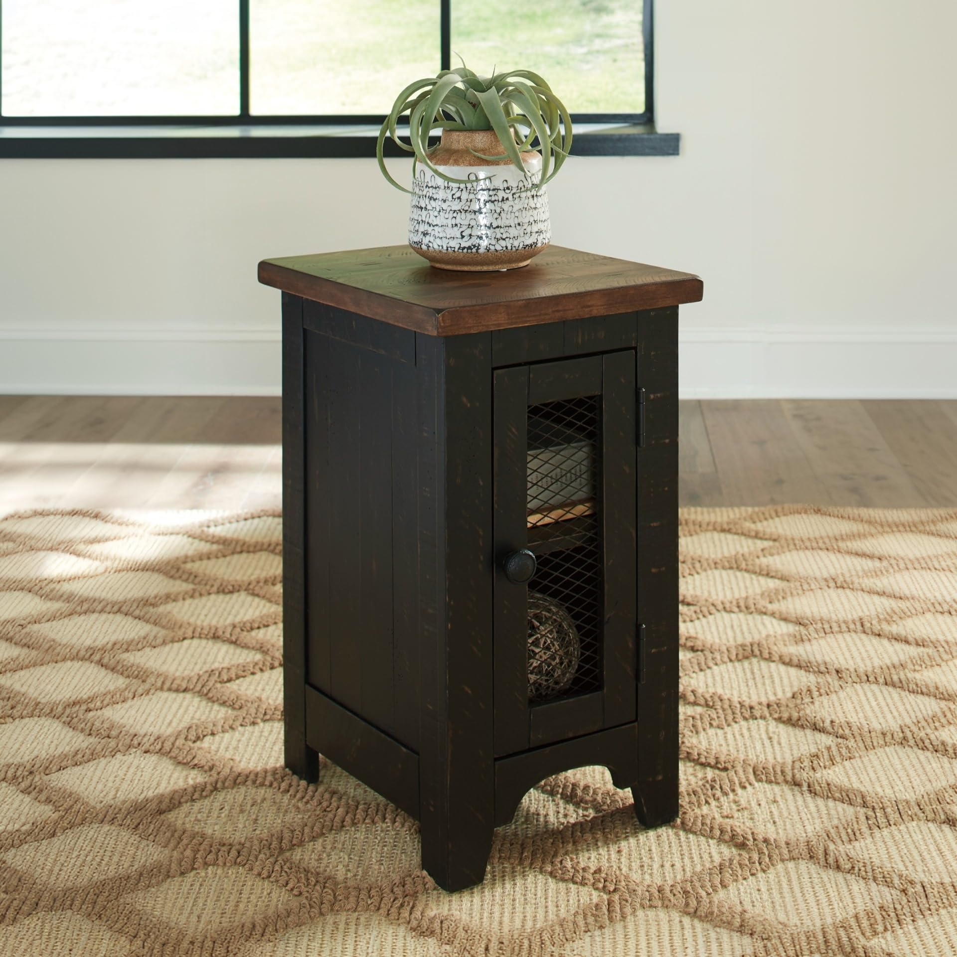 Valebeck Chair Side End Table with Cabinet Door