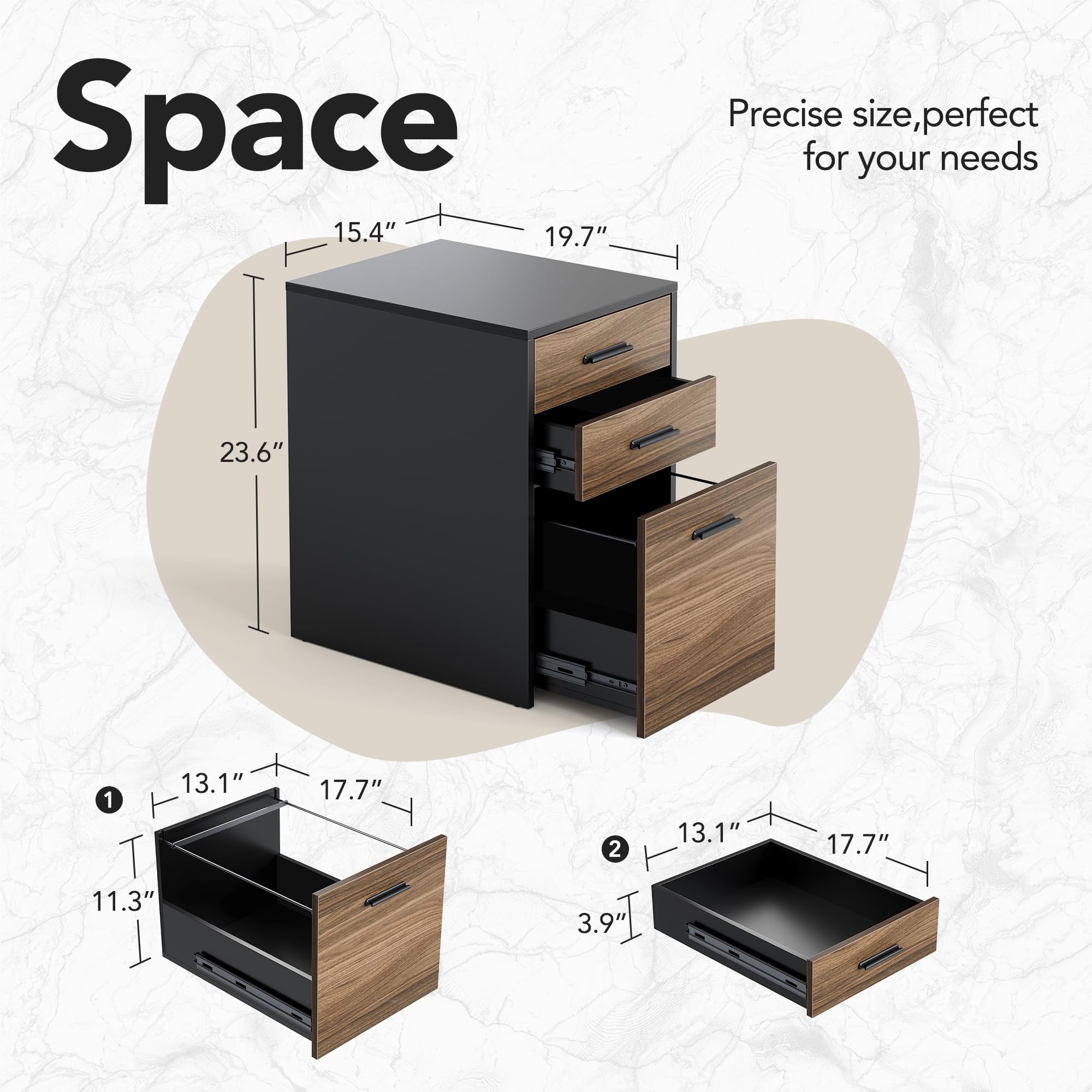 3 Drawer File Cabinet Black Walnut