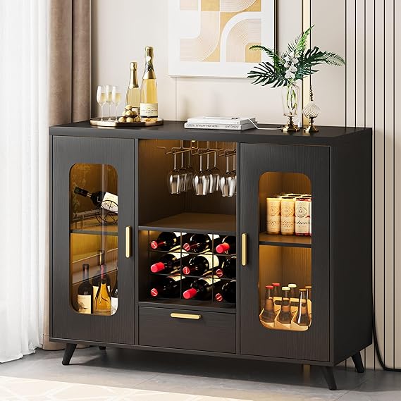 Bar Cabinet with Power Outlets & LED Light