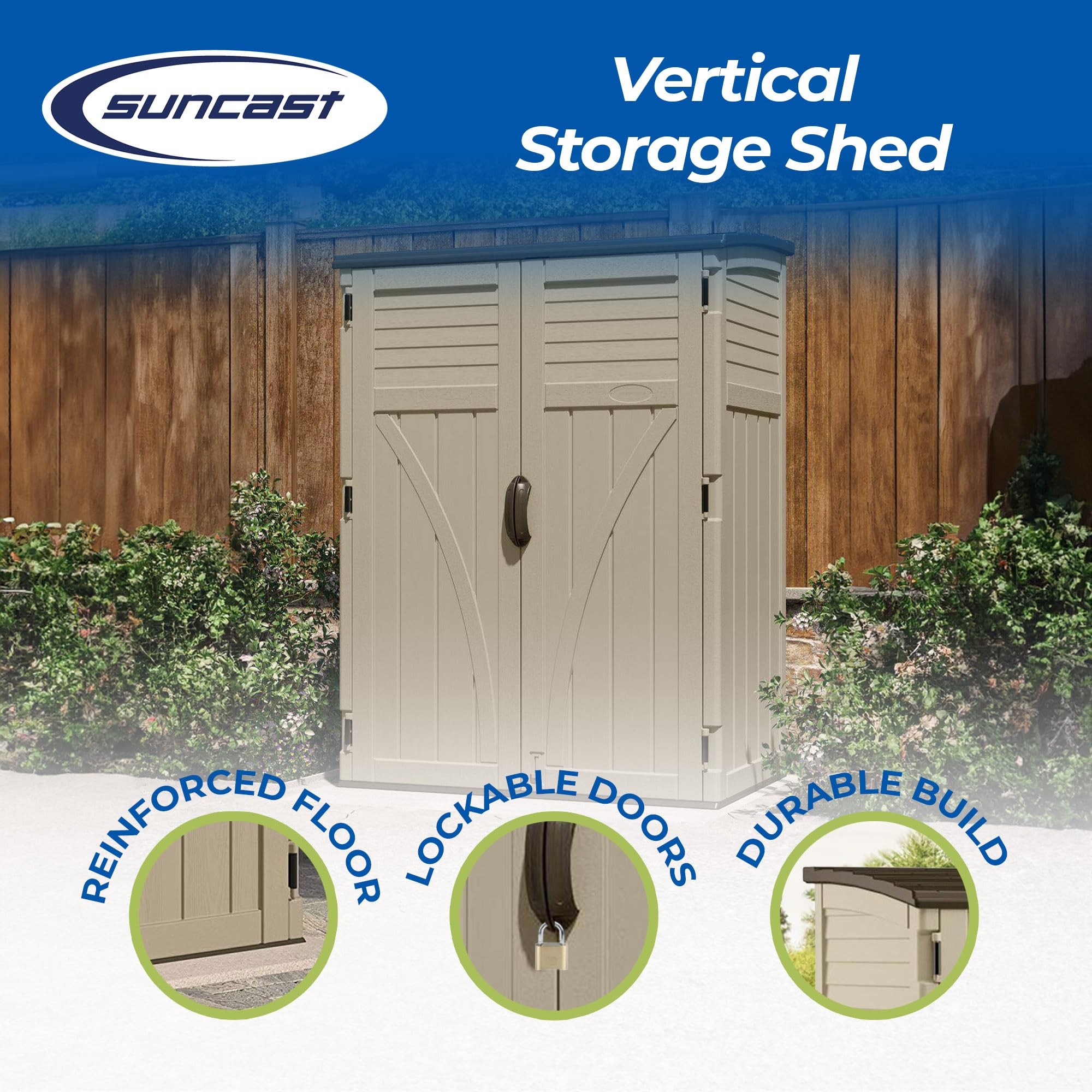 Outdoor Storage Cabinet Waterproof Resin Vertical Shed 54 Cu Ft