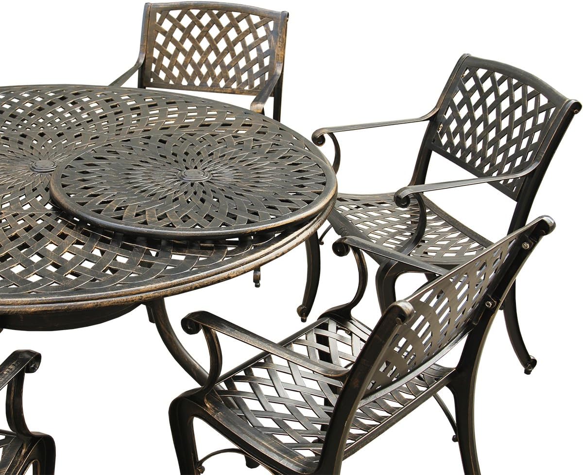 59" Round Outdoor Dining Set with Lazy Susan and 6 Chairs