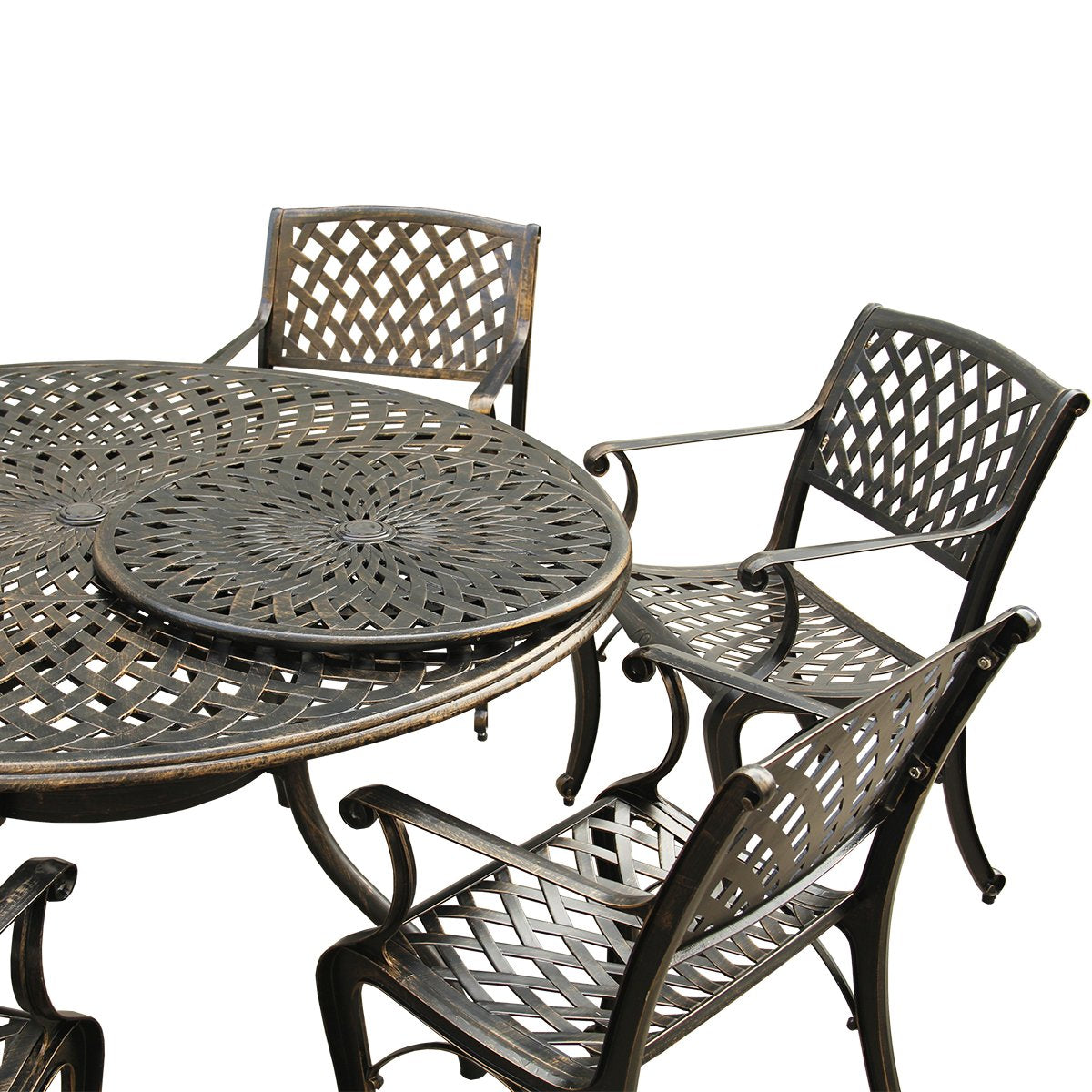 59" Round Outdoor Dining Set with Lazy Susan and 6 Chairs