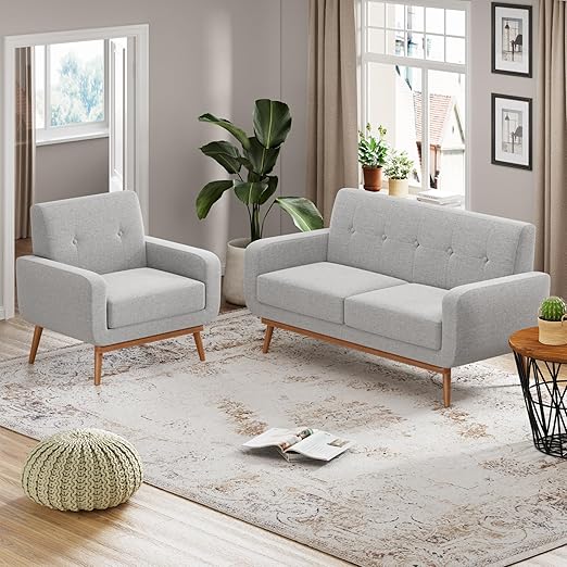 Button Tufted Living Room Set - 3 Piece Upholstered Sofa Collection