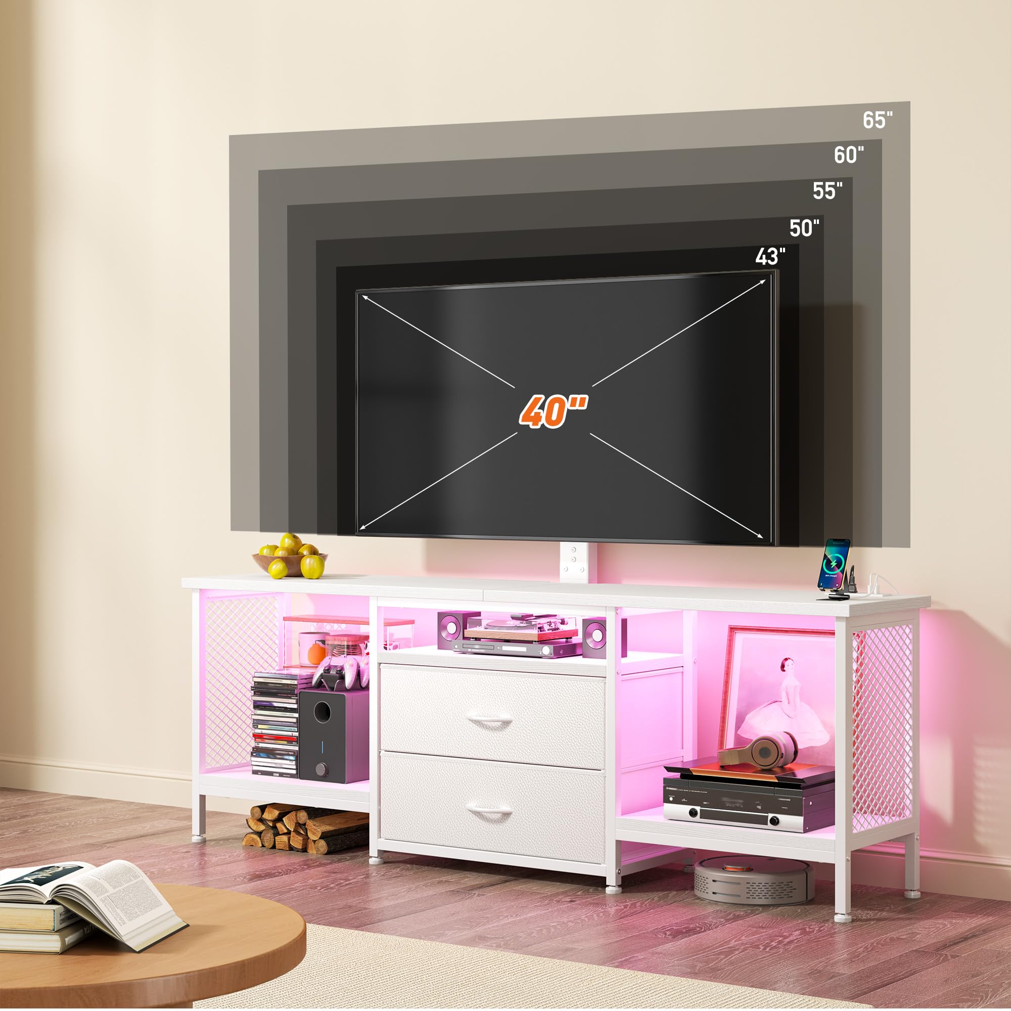 TV Stand with Swivel Mount and LED Lighting