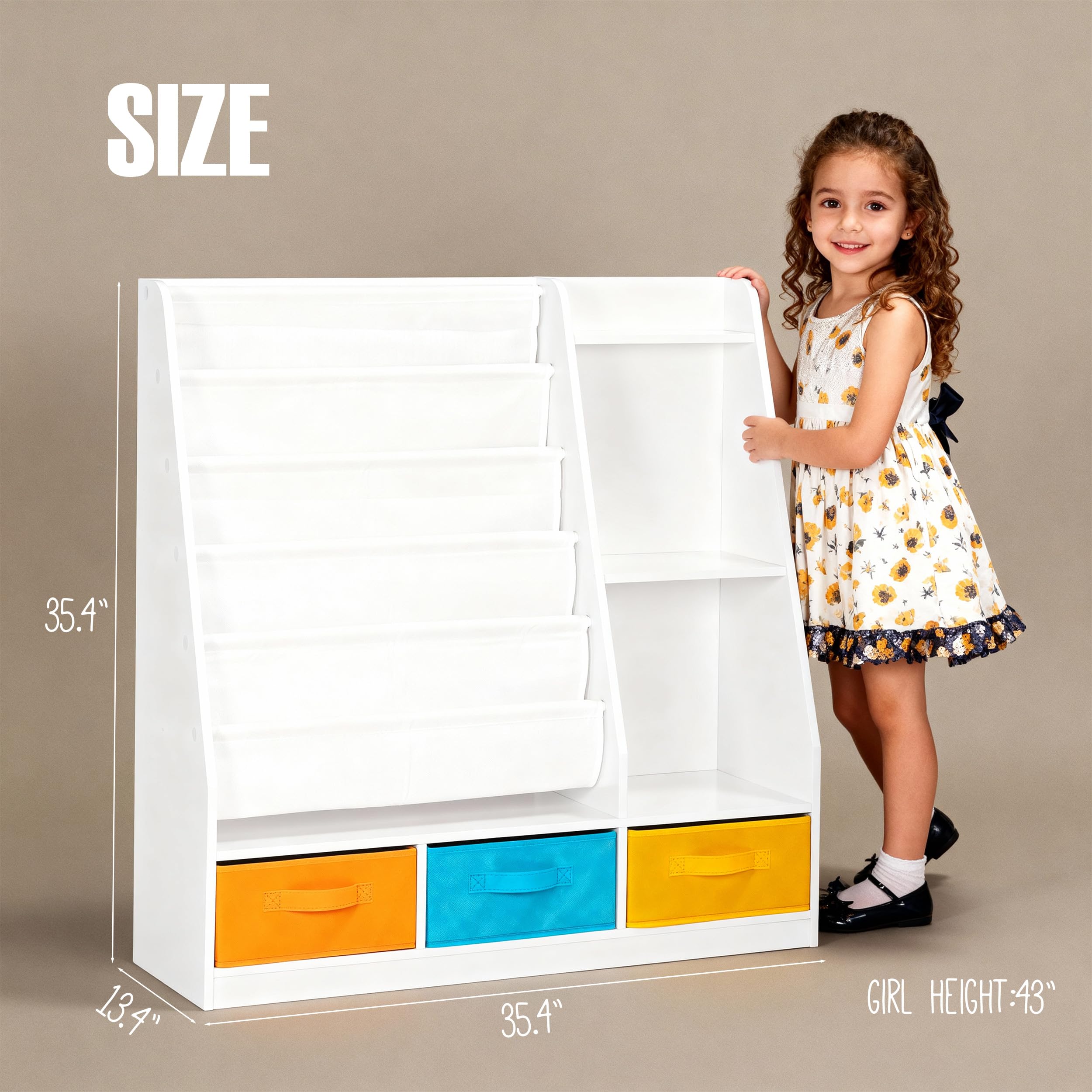 Kids Bookshelf with Storage Bins