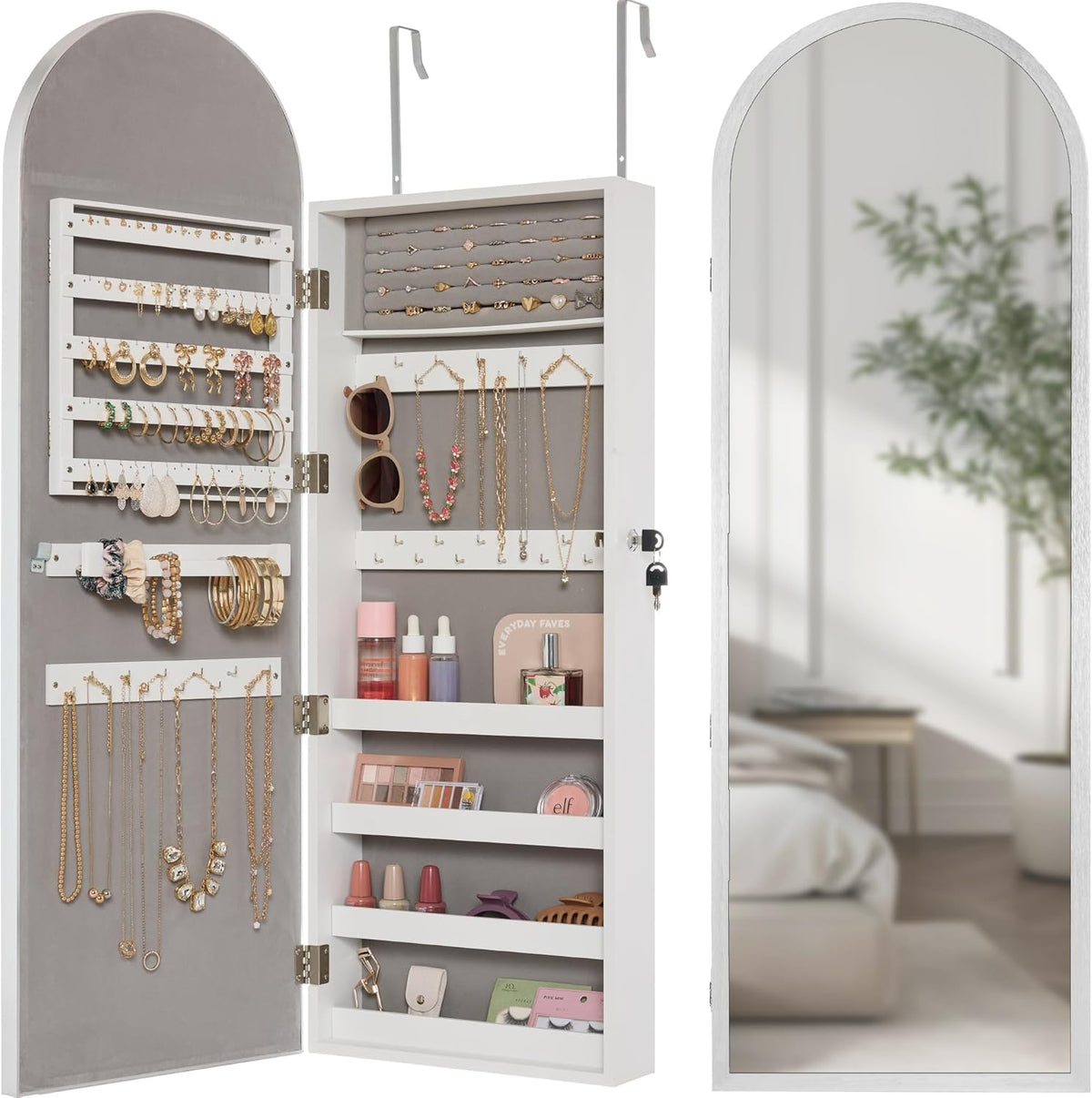 Arch Mirror Jewelry Cabinet with Full-Length Mirror