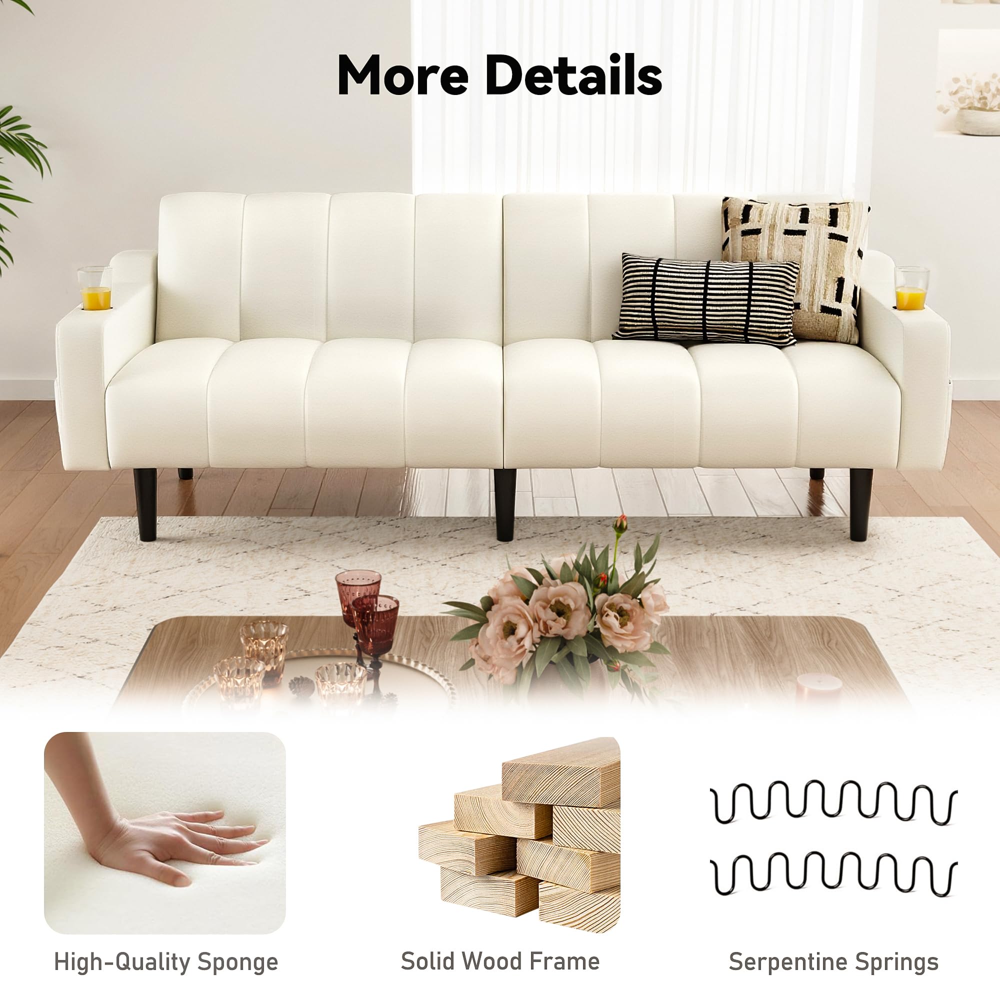 80 Inch Faux Leather Futon Sofa Bed with Adjustable Backrest
