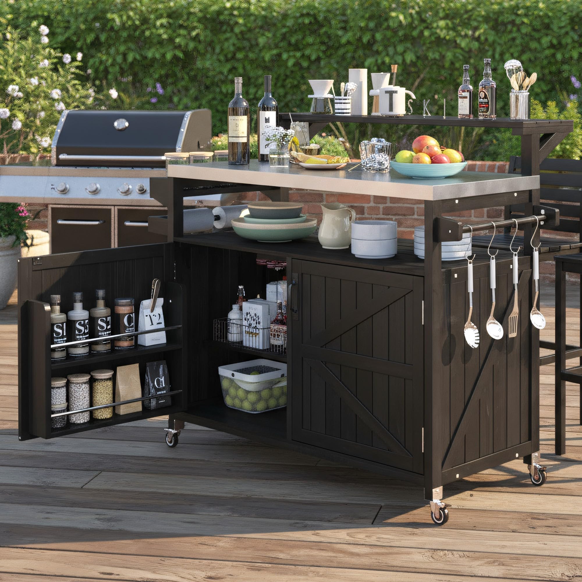 Outdoor Kitchen Island with Raised Shelf