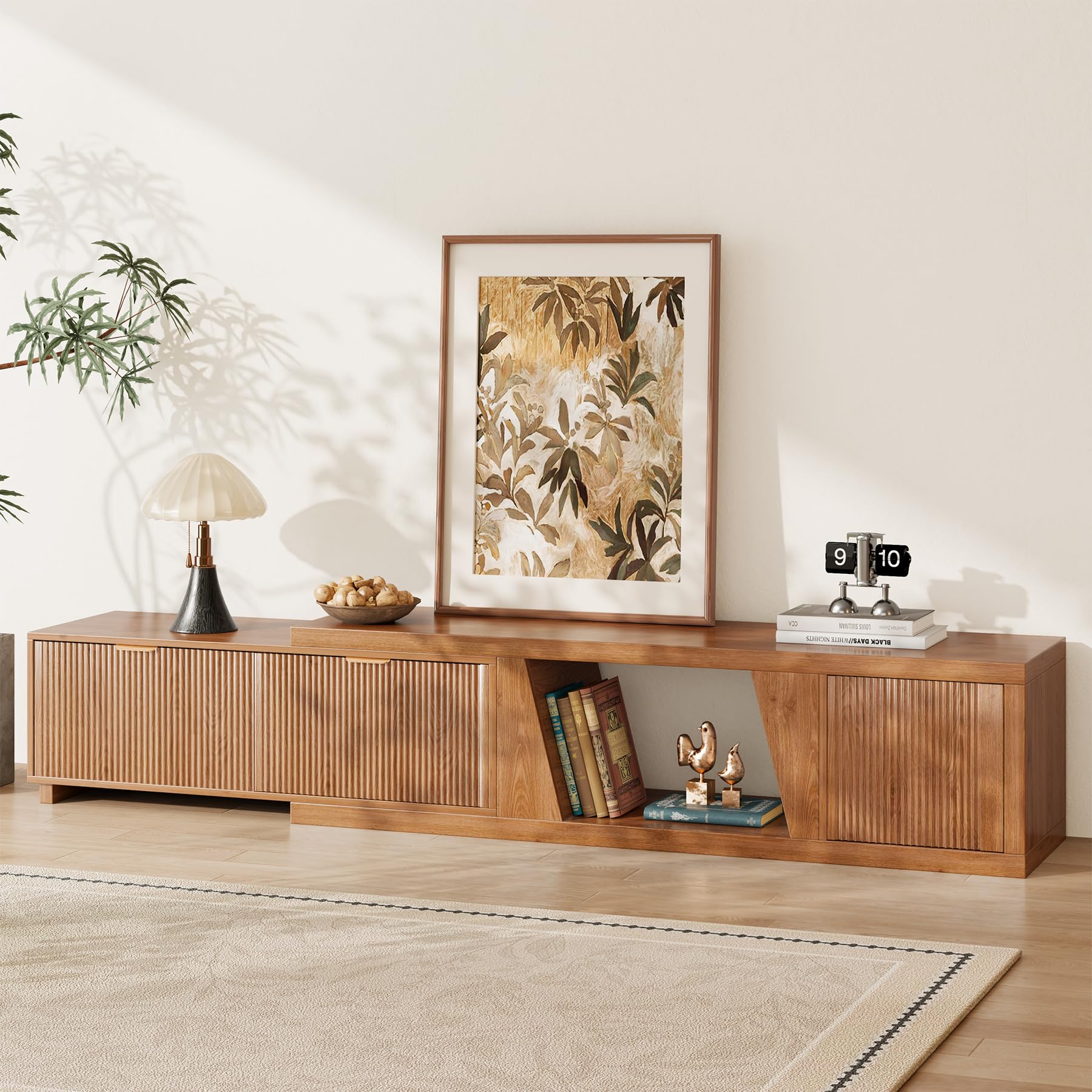 Extendable TV Stand with Storage Cabinet and Adjustable Shelf