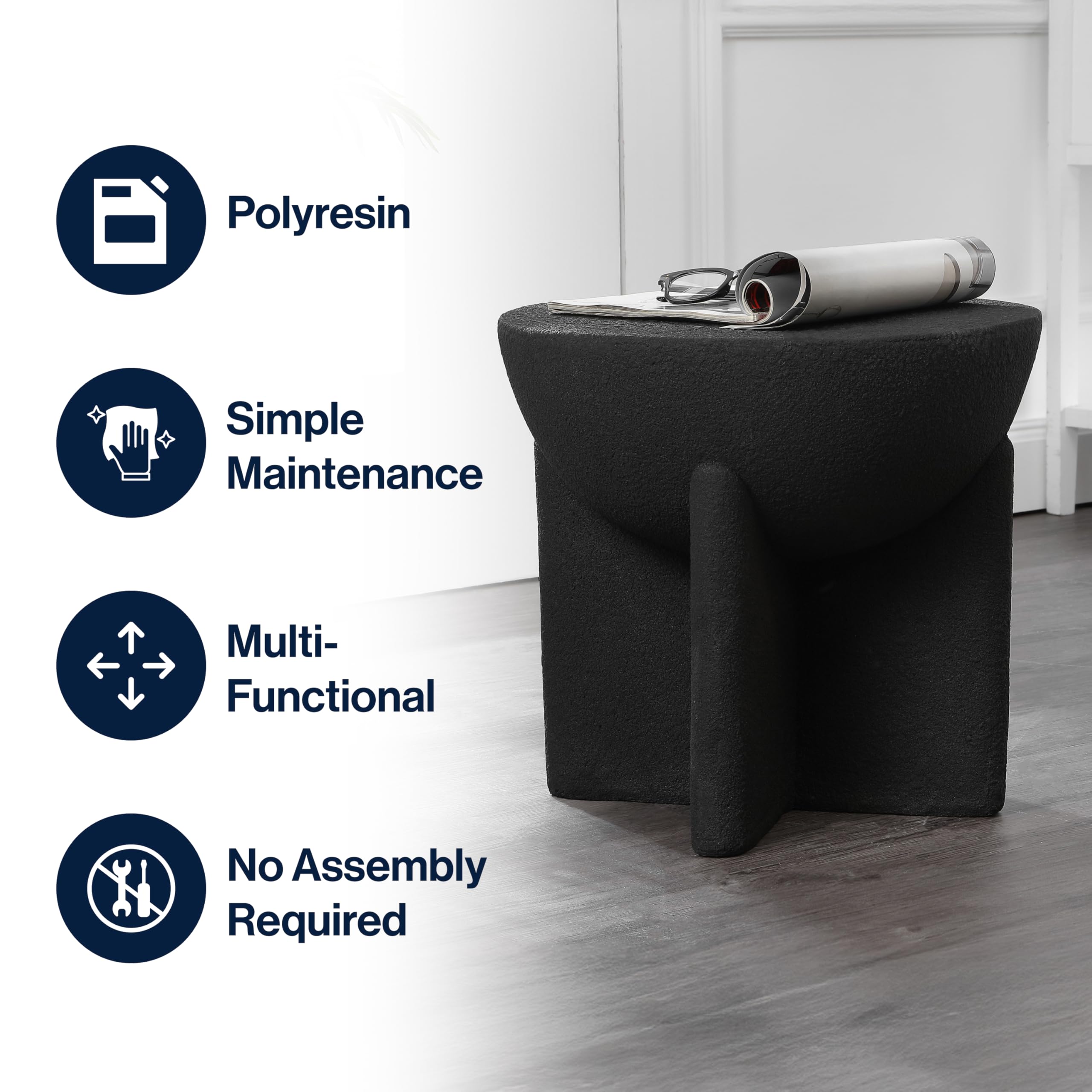 16.25" Drum Accent Table - Indoor/Outdoor Black Frosted