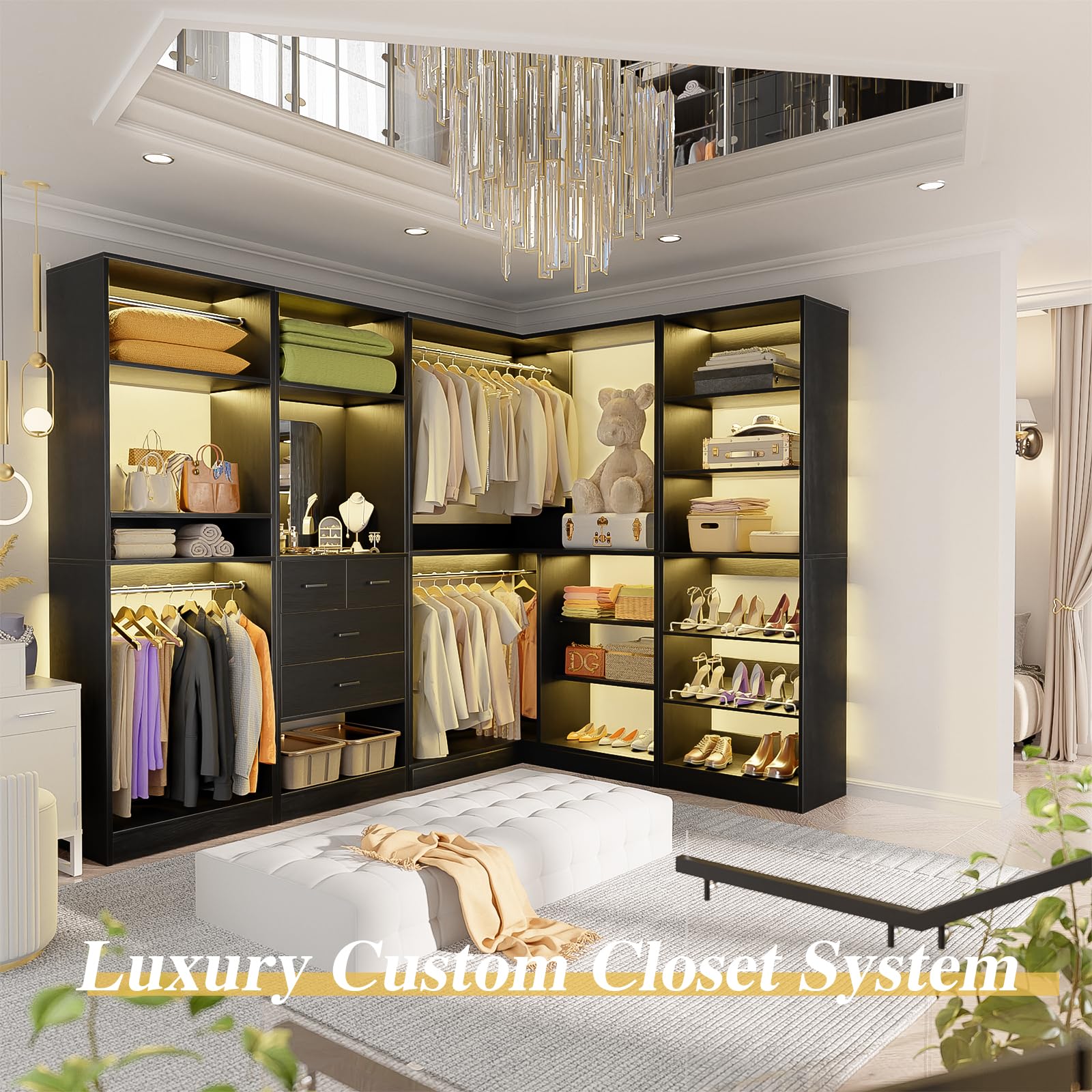 110" Corner Closet System with Drawers and Mirror