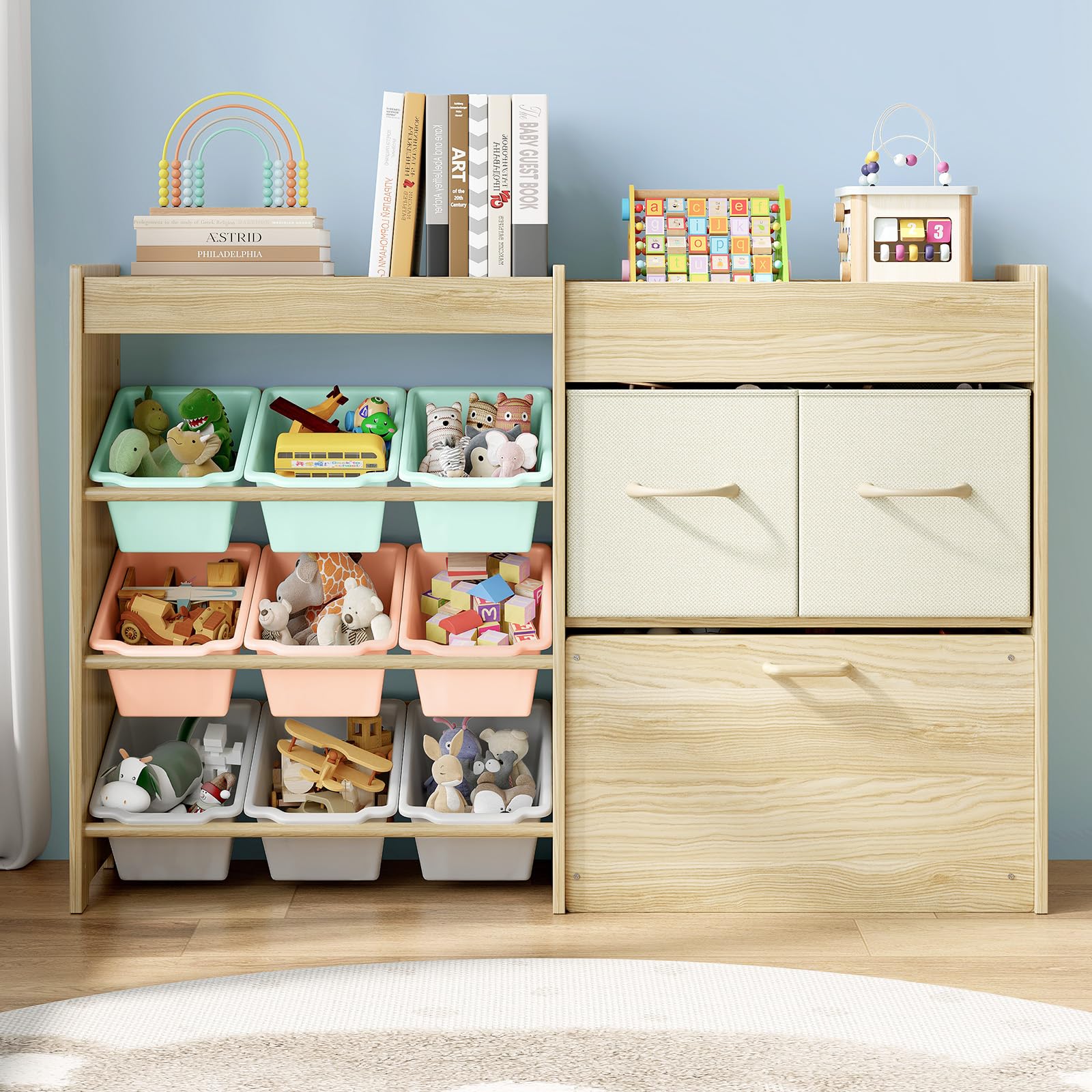 4-in-1 Kids Toy Storage Organizer with 9 Bins