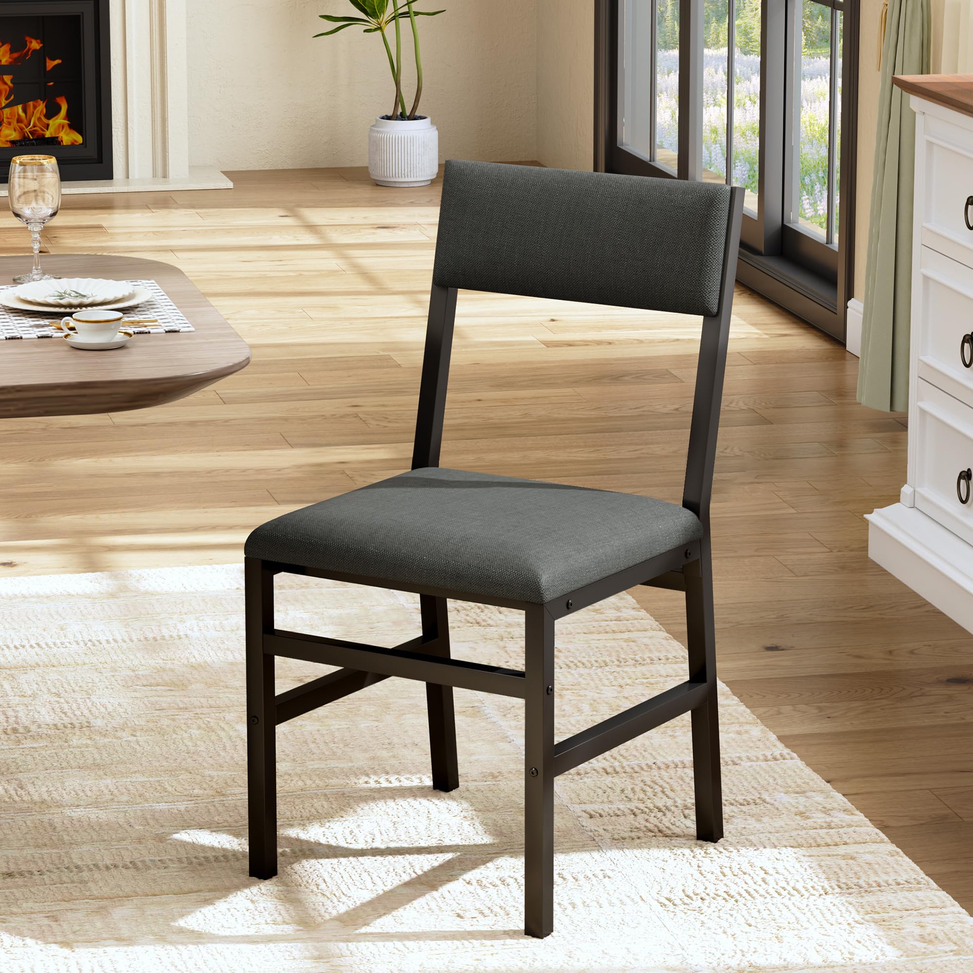 Upholstered Dining Chairs Set of 2 with Ergonomic Backrest