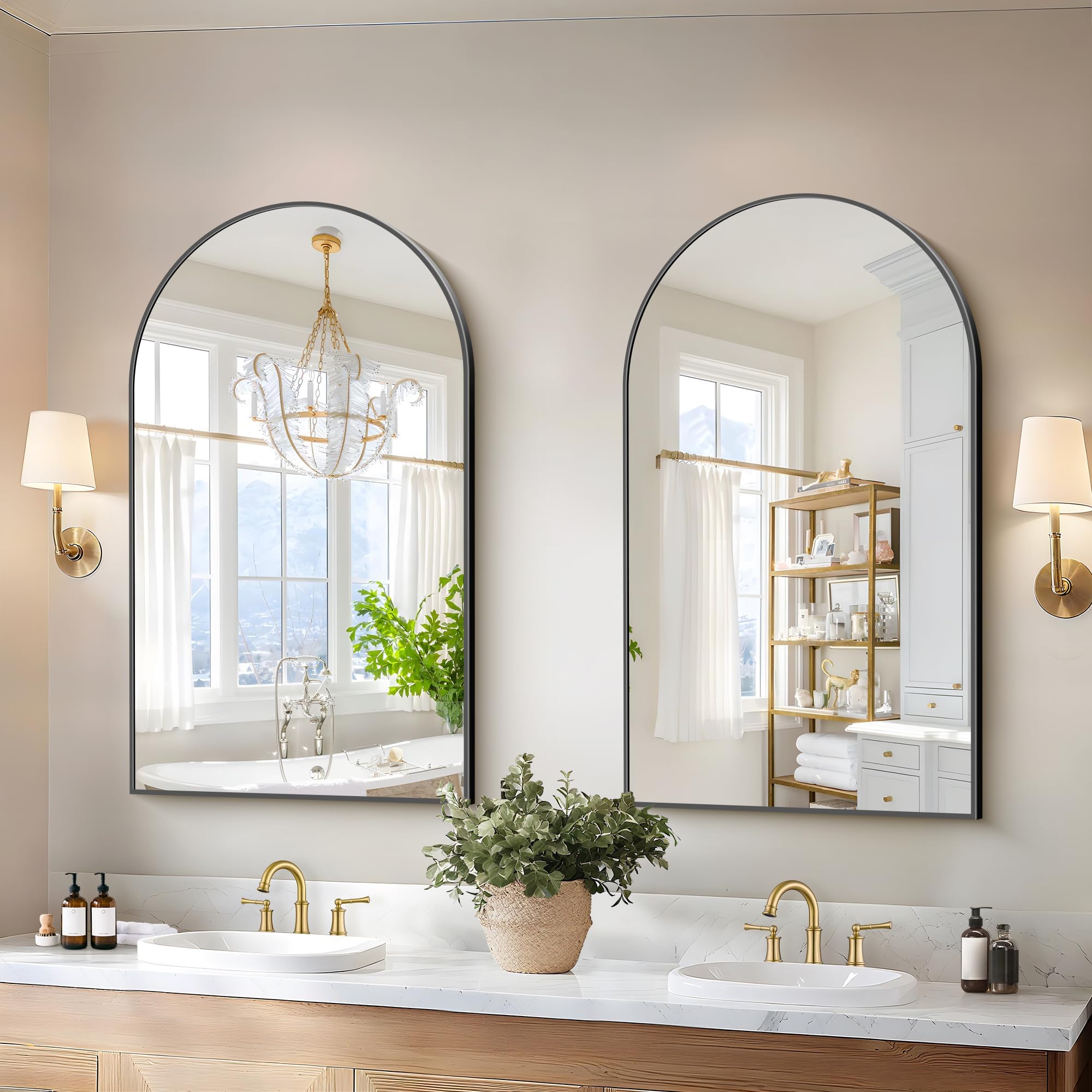 Arched Wall Mirror 24x40 Black Aluminum Frame