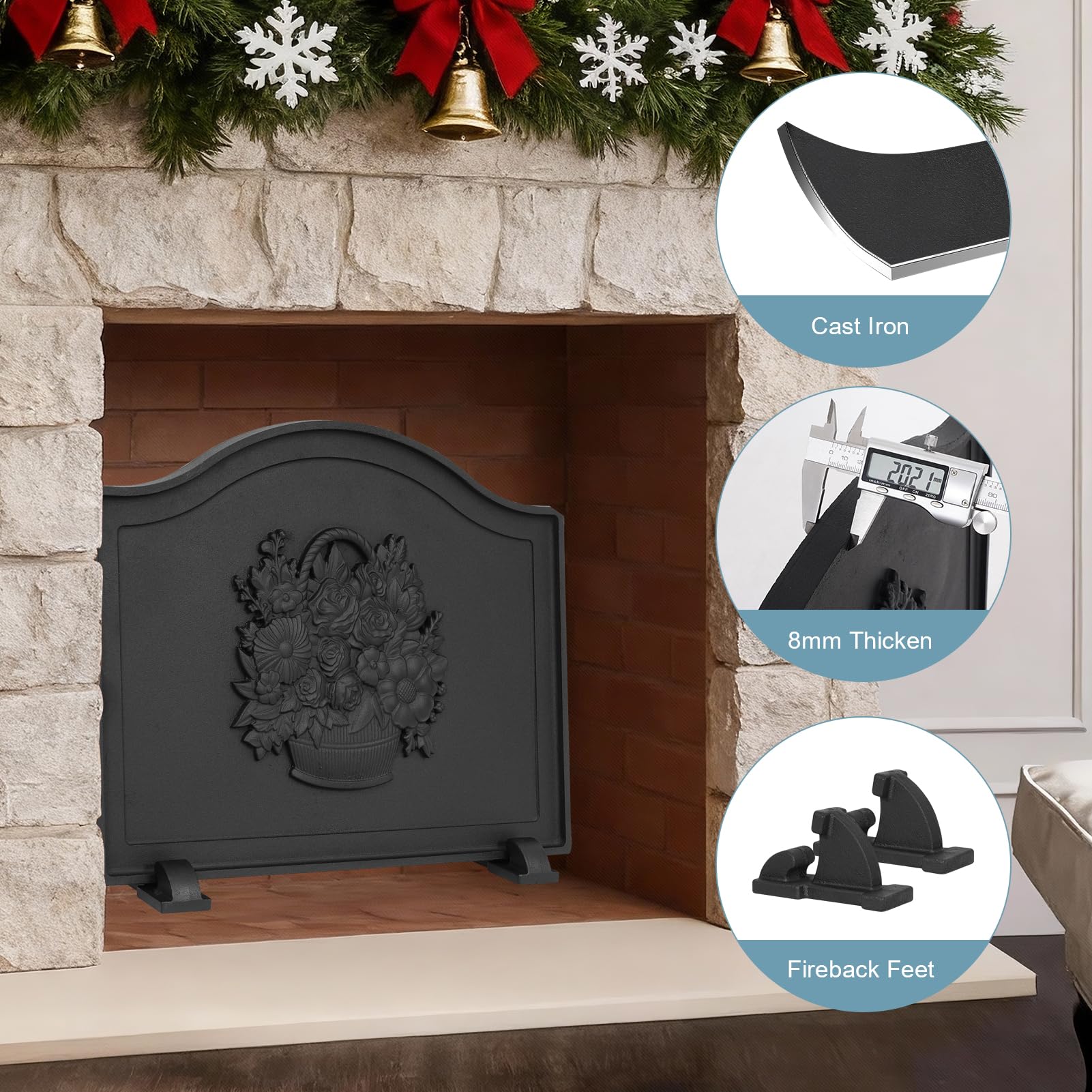 Cast Iron Fireplace Back Plate with Heat Reflector