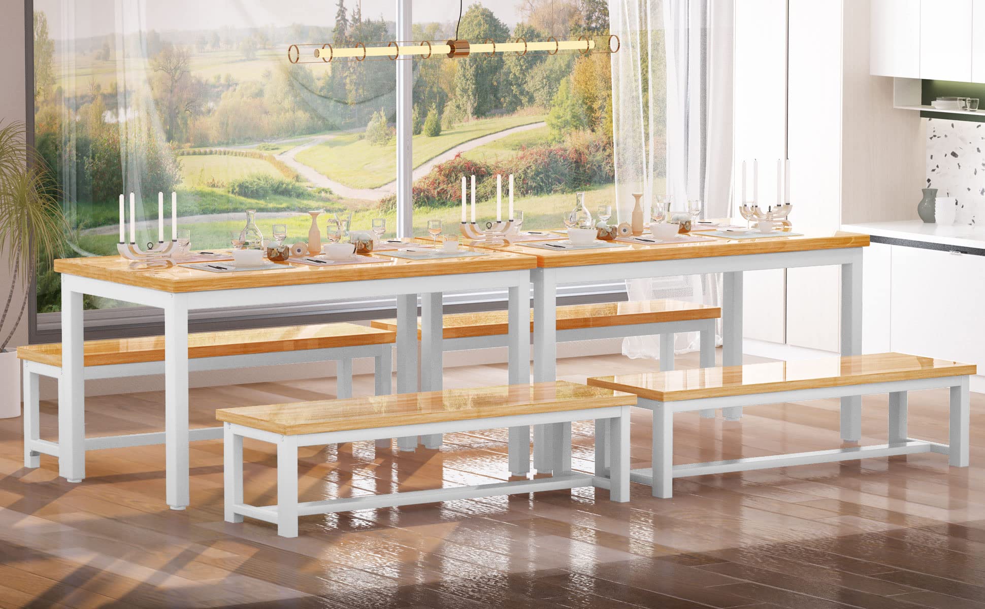 43.3" Dining Table Set for 4 with 2 Benches