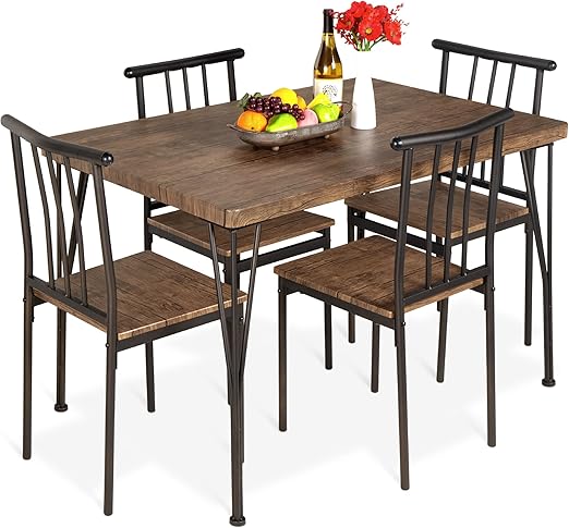 Best Choice Products 5-Piece Metal and Wood Indoor Modern Rectangular Dining Table Furniture Set for Kitchen, Dining Room, Dinette, Breakfast Nook w/ 4 Chairs - Brown