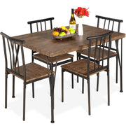 5-Piece Metal and Wood Rectangular Dining Table Set with 4 Chairs