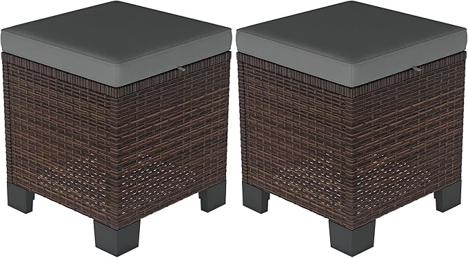 2-Piece Outdoor Patio Ottomans with Removable Cushions