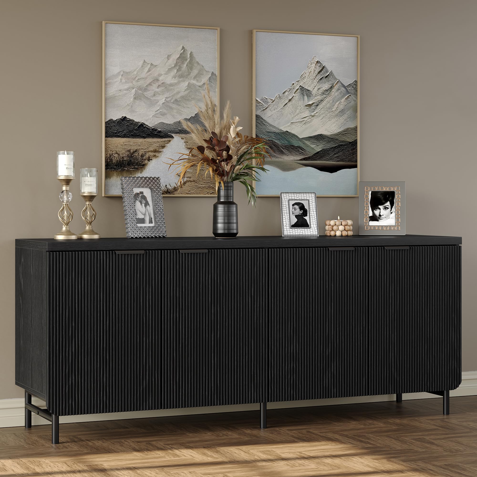 66.2" Fluted Buffet Cabinet with 4 Doors and Shelves
