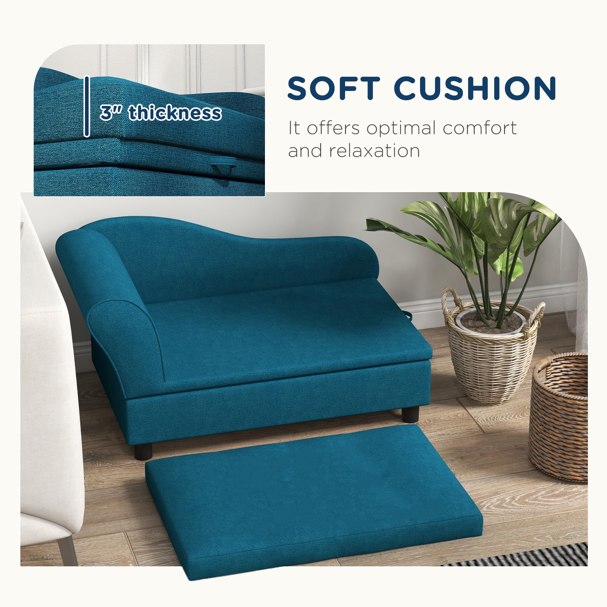 Elevated Pet Sofa with Hidden Storage and Tufted Cushion