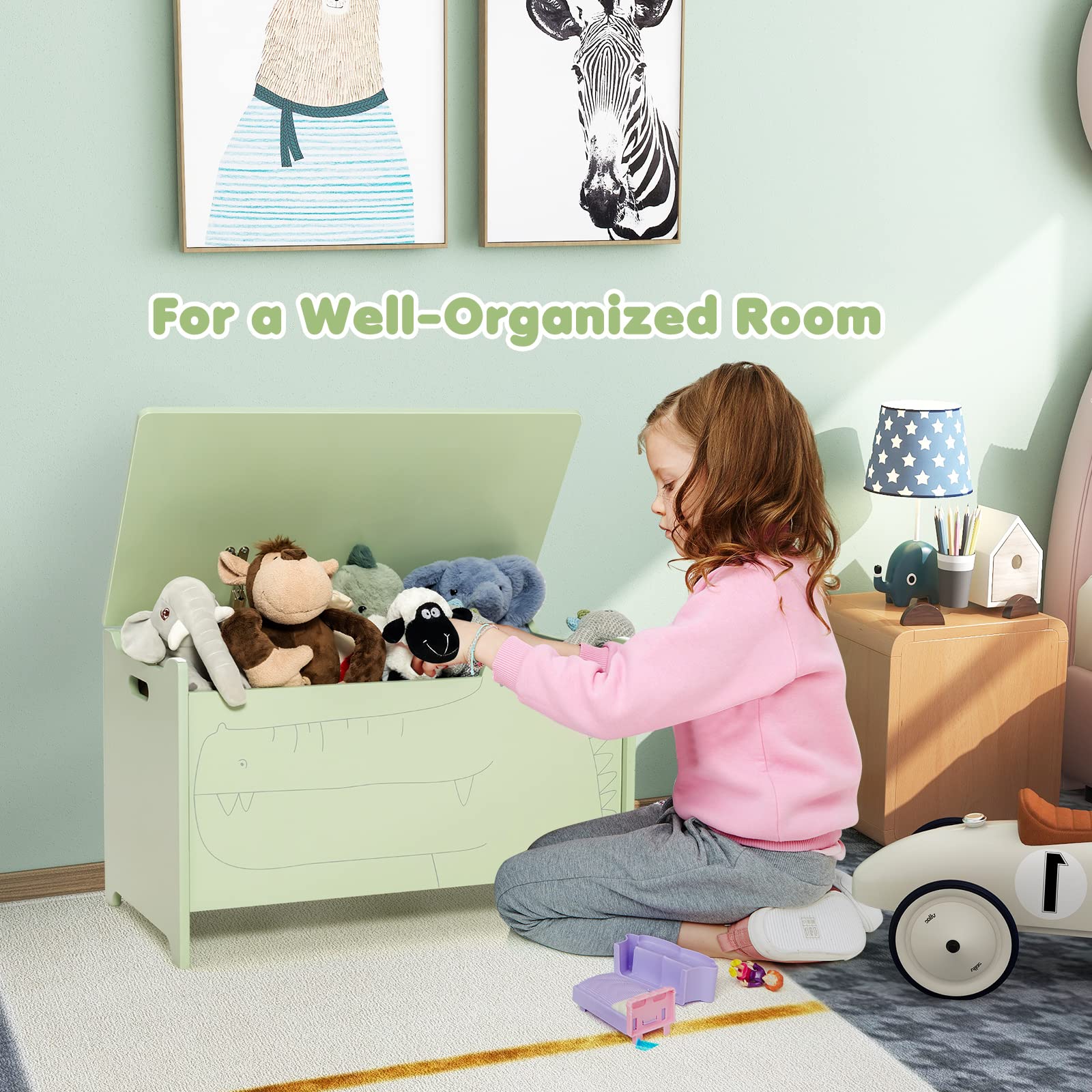 Wooden Toy Storage Chest with Safety Hinge