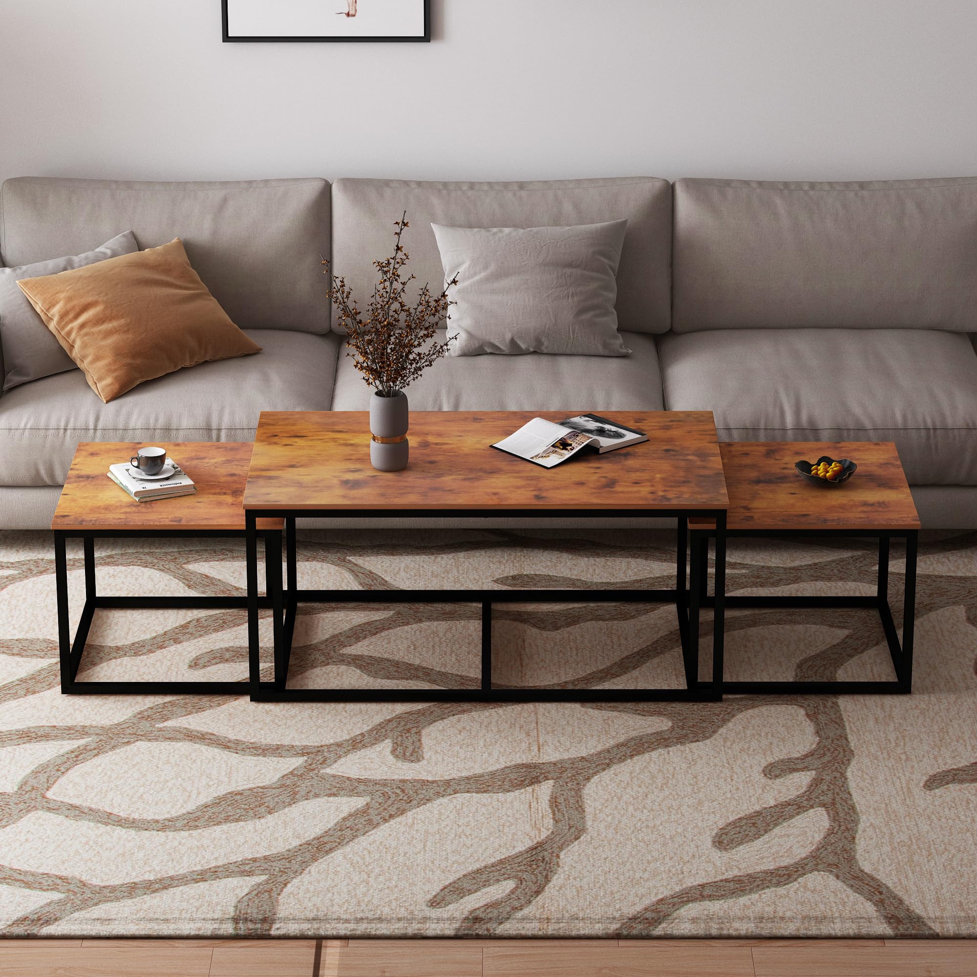 3-Piece Nesting Coffee Table Set - Industrial Rectangular End Tables