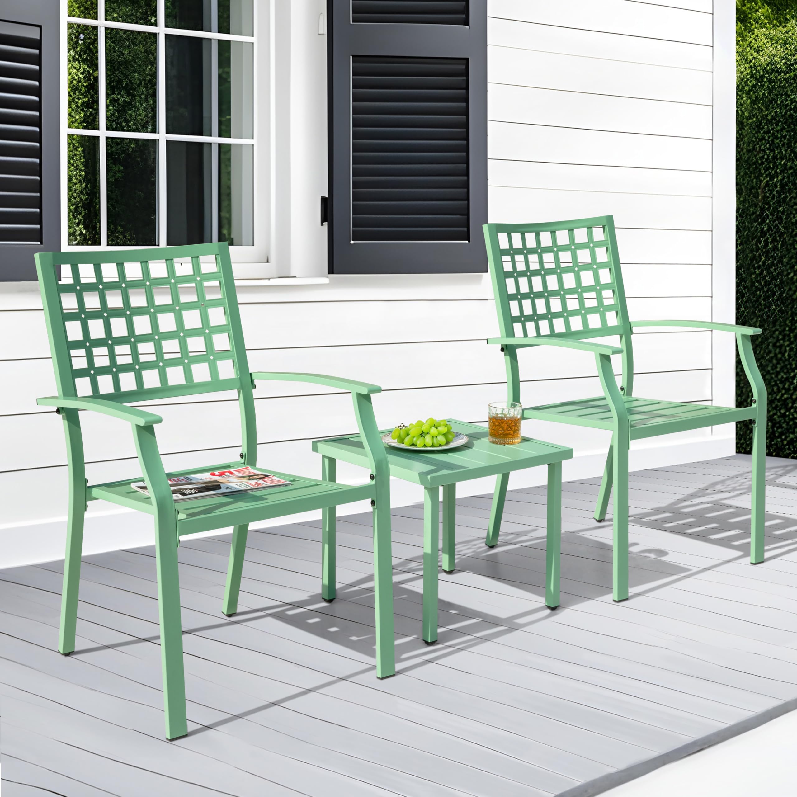 3 Piece Outdoor Bistro Set with Stackable Chairs