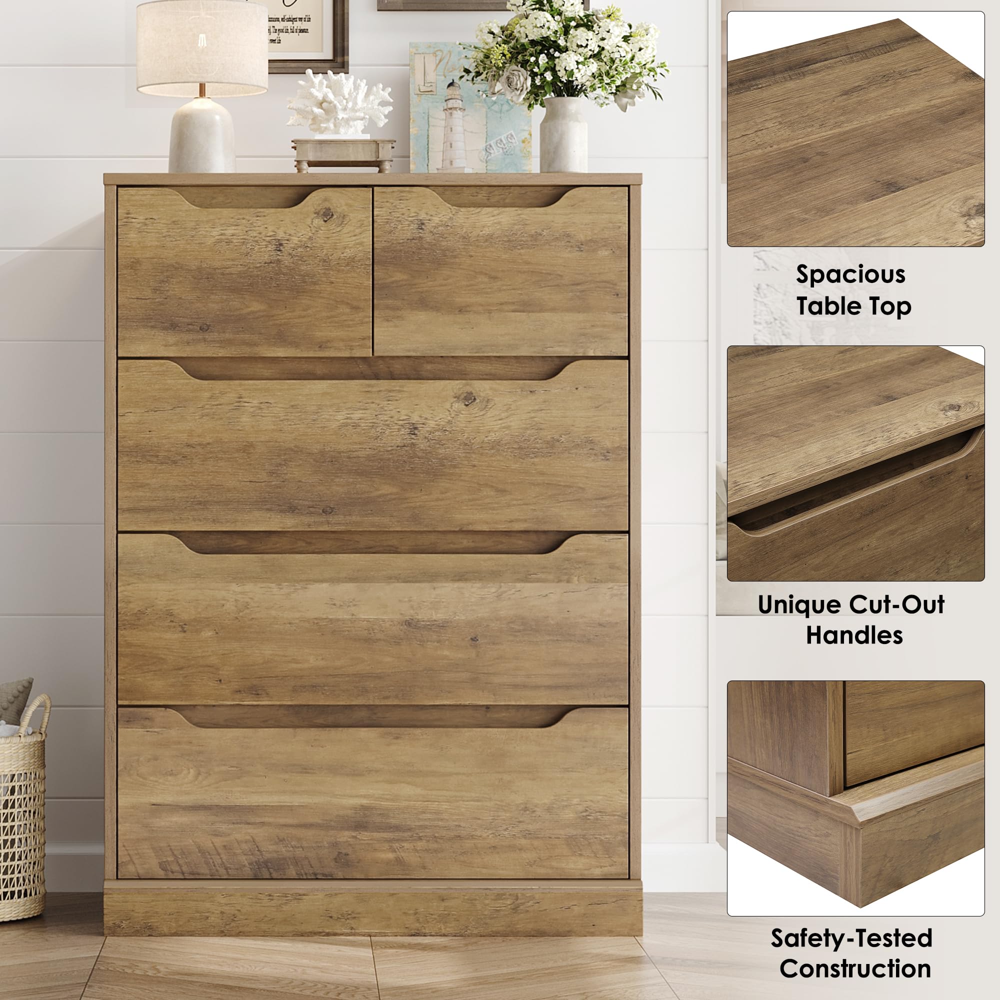 Modern 5 Drawer Dresser with Storage