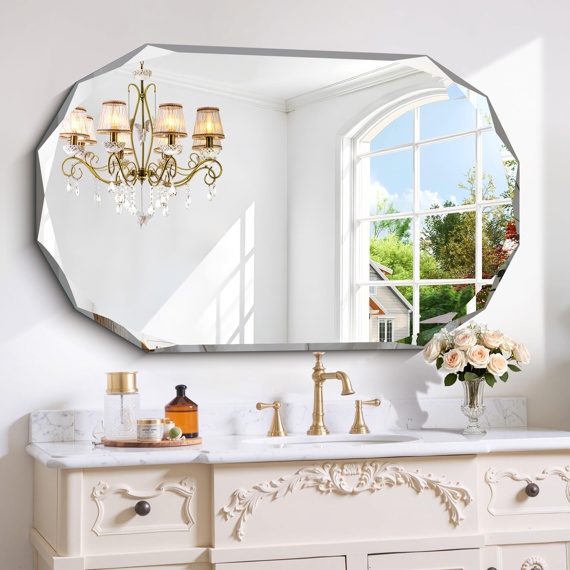 Oval Beveled Bathroom Mirror 48x28