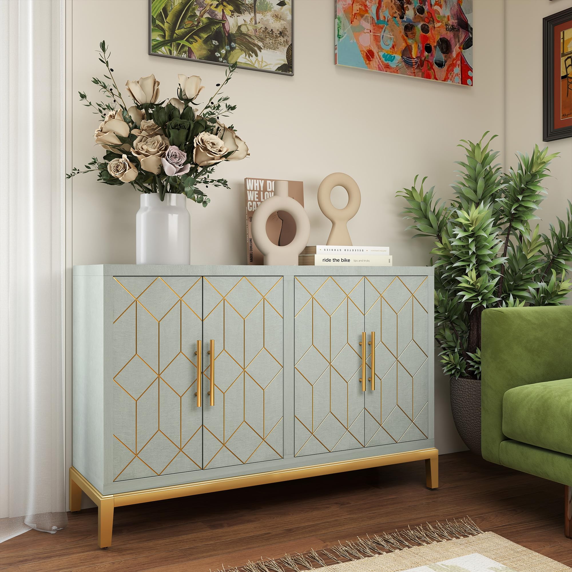 Modern Accent Storage Cabinet with 4 Doors