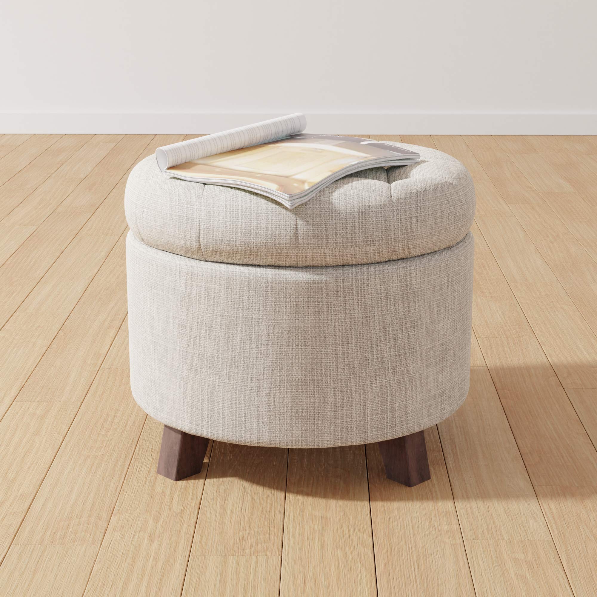 Round Storage Ottoman Footstool with Button Tufted Design