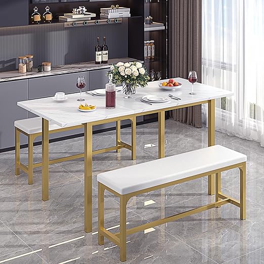 63" Extendable Dining Table Set with Benches