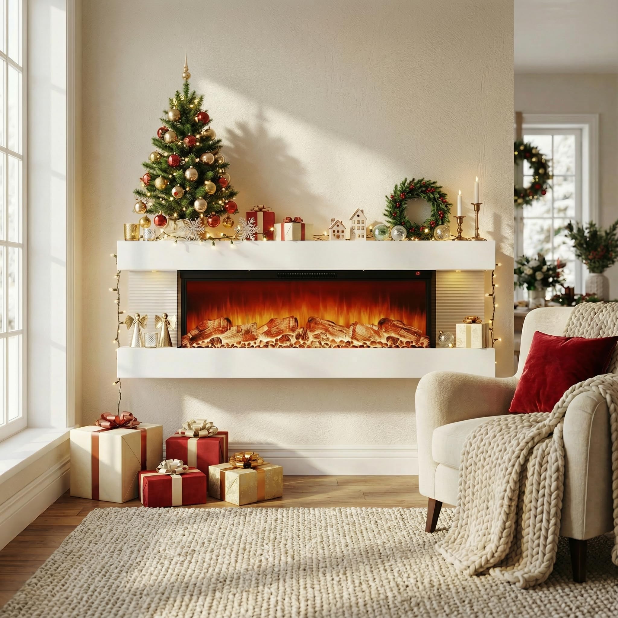 60" 3-Sided Wall Mount Electric Fireplace