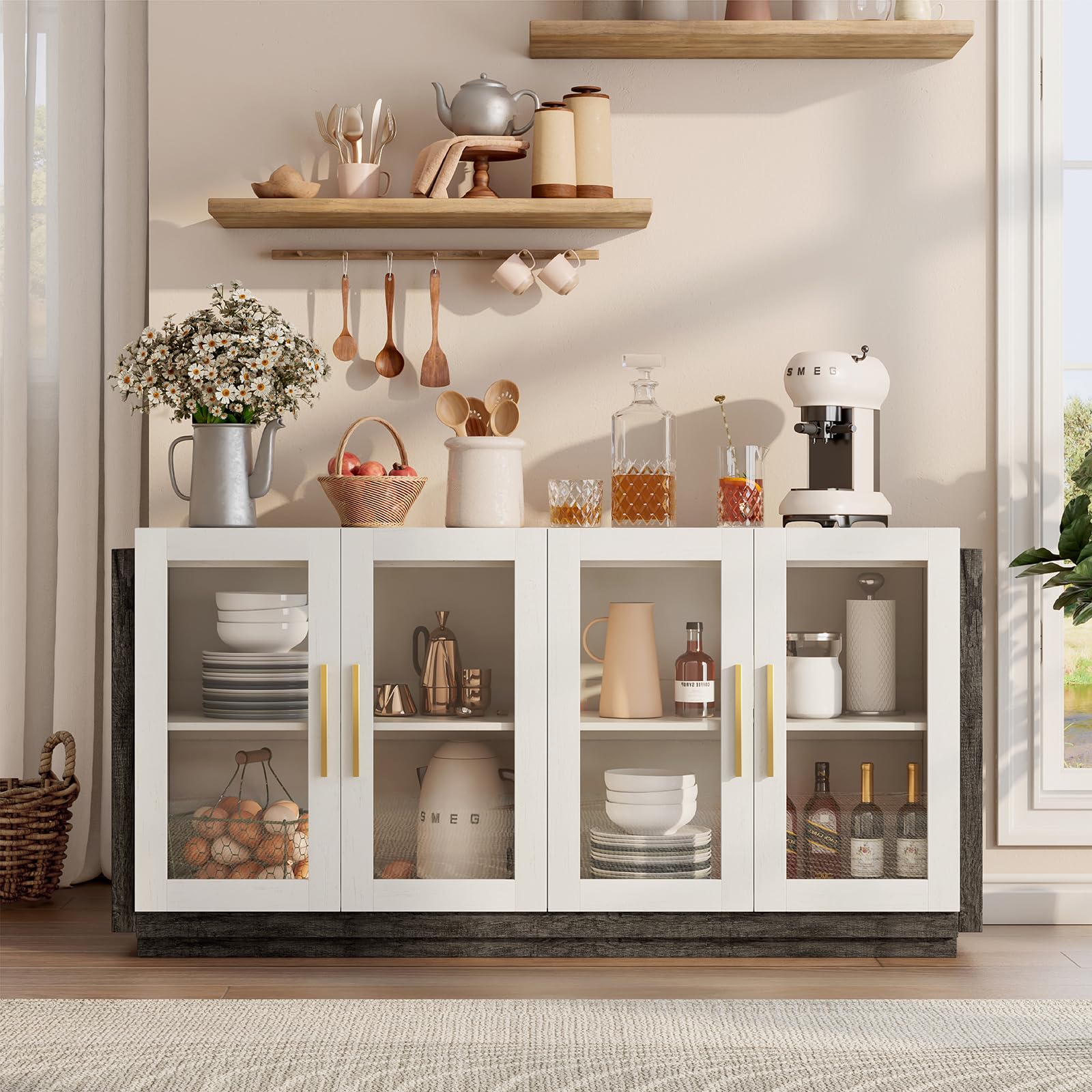 LED Sideboard Buffet Cabinet with Glass Doors