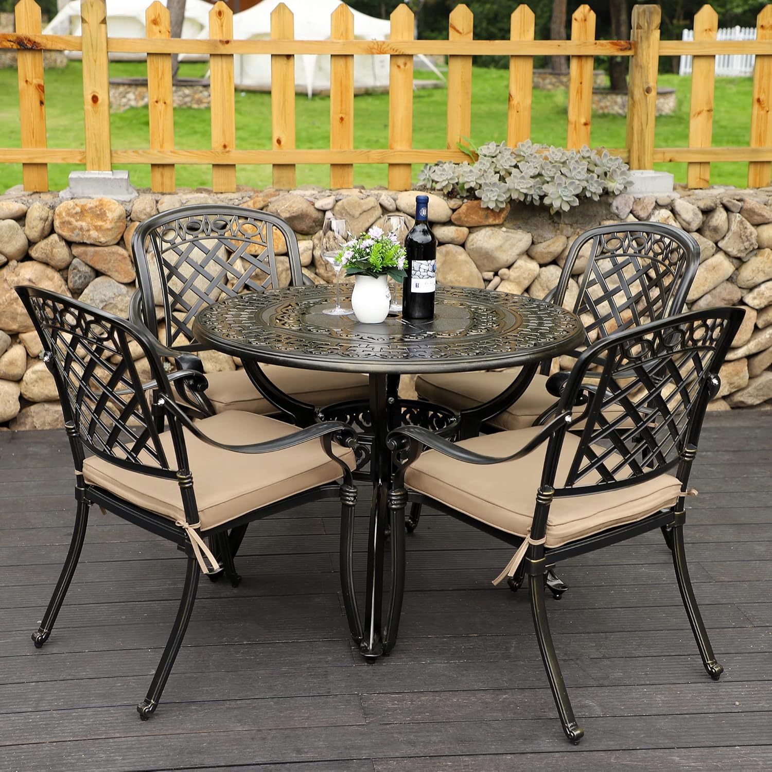 5-Piece Cast Aluminum Patio Dining Set with Swivel Chairs