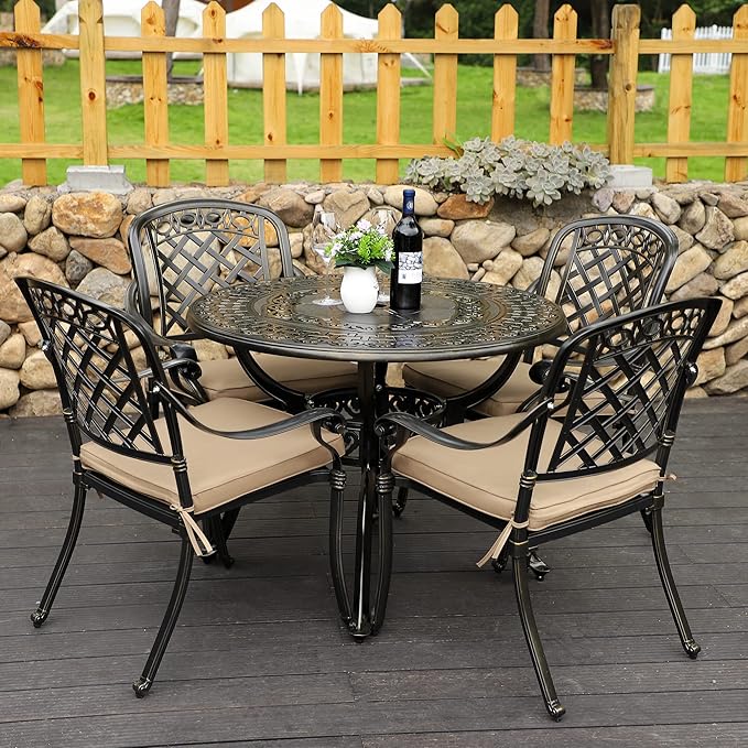 7-Piece Cast Aluminum Outdoor Dining Set with Umbrella Hole