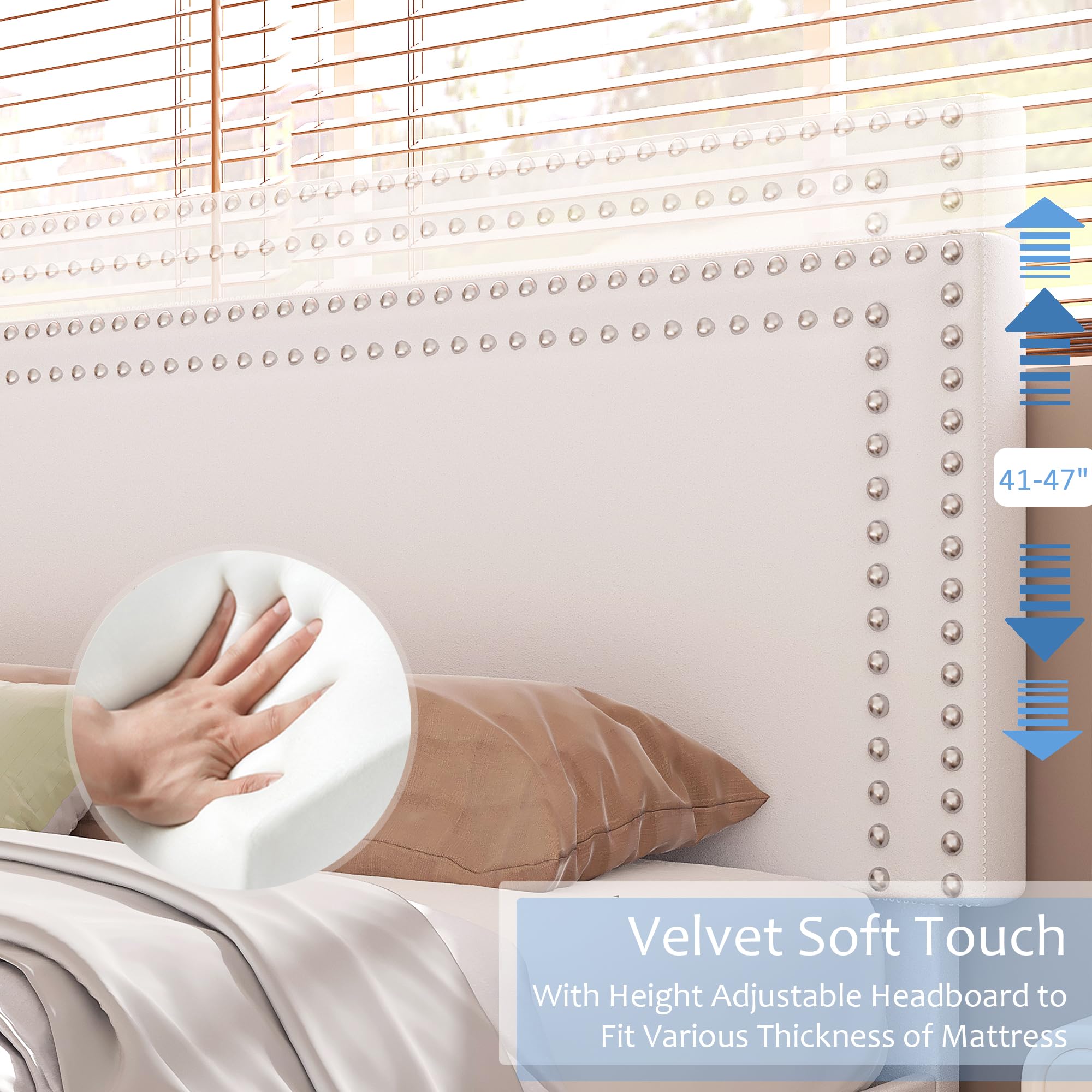 Queen Size Bed Frame with Adjustable Upholstered Headboard