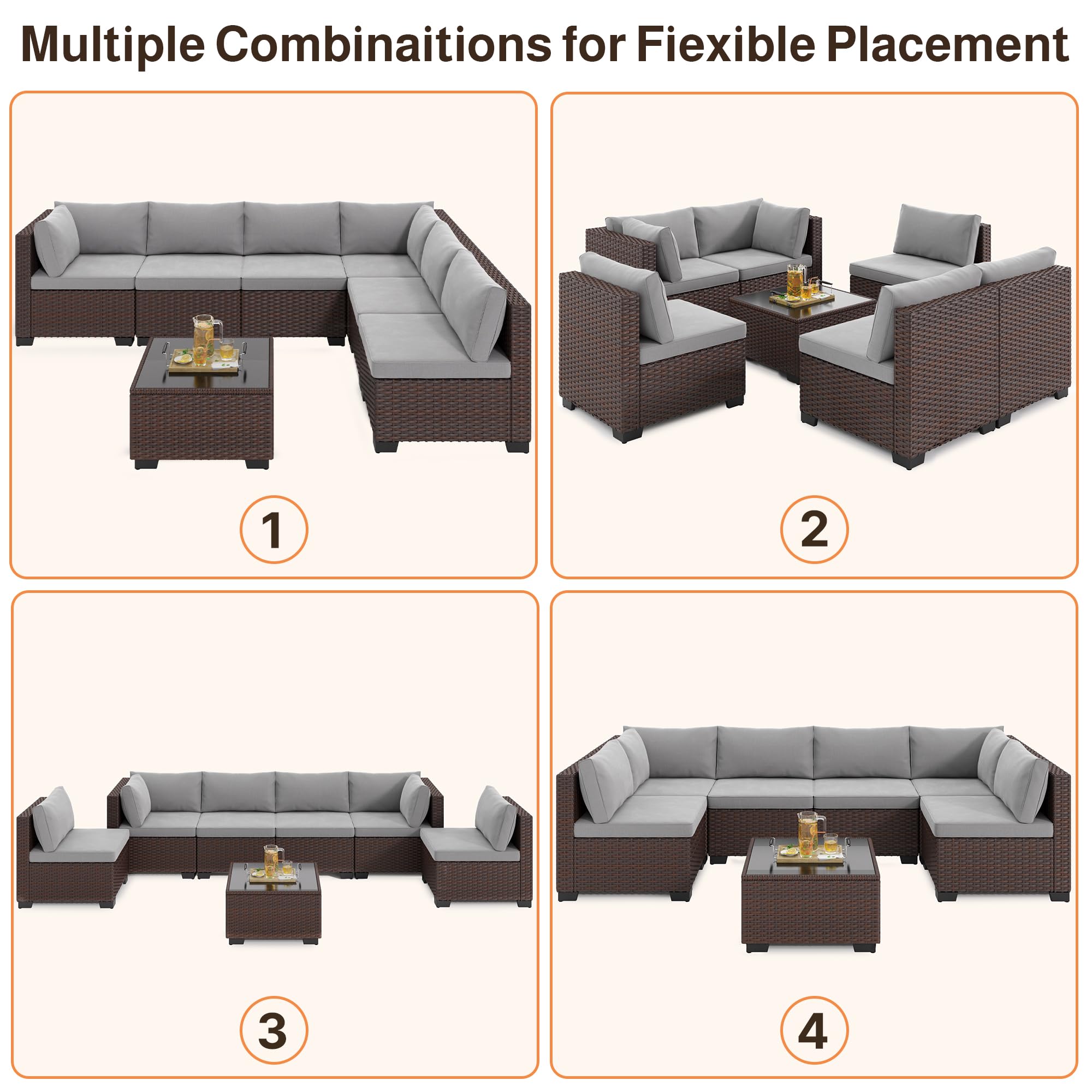 7-Piece Outdoor Sectional Patio Furniture Set with Coffee Table