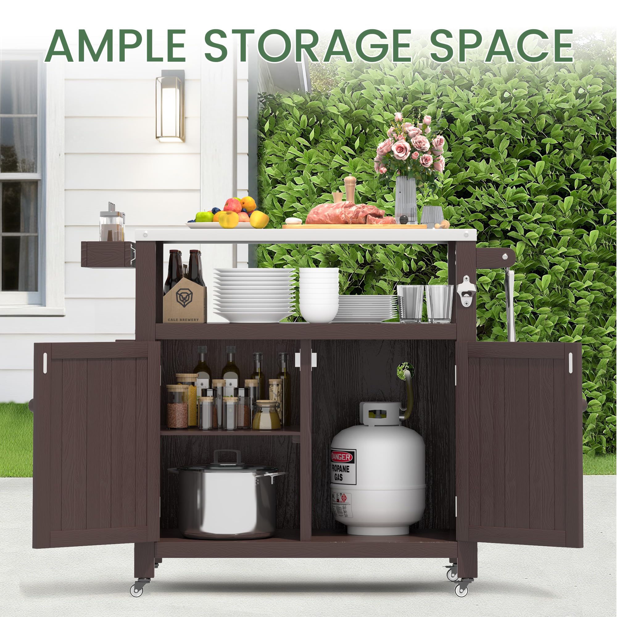 Weatherproof Outdoor Kitchen Island with Stainless Steel Top